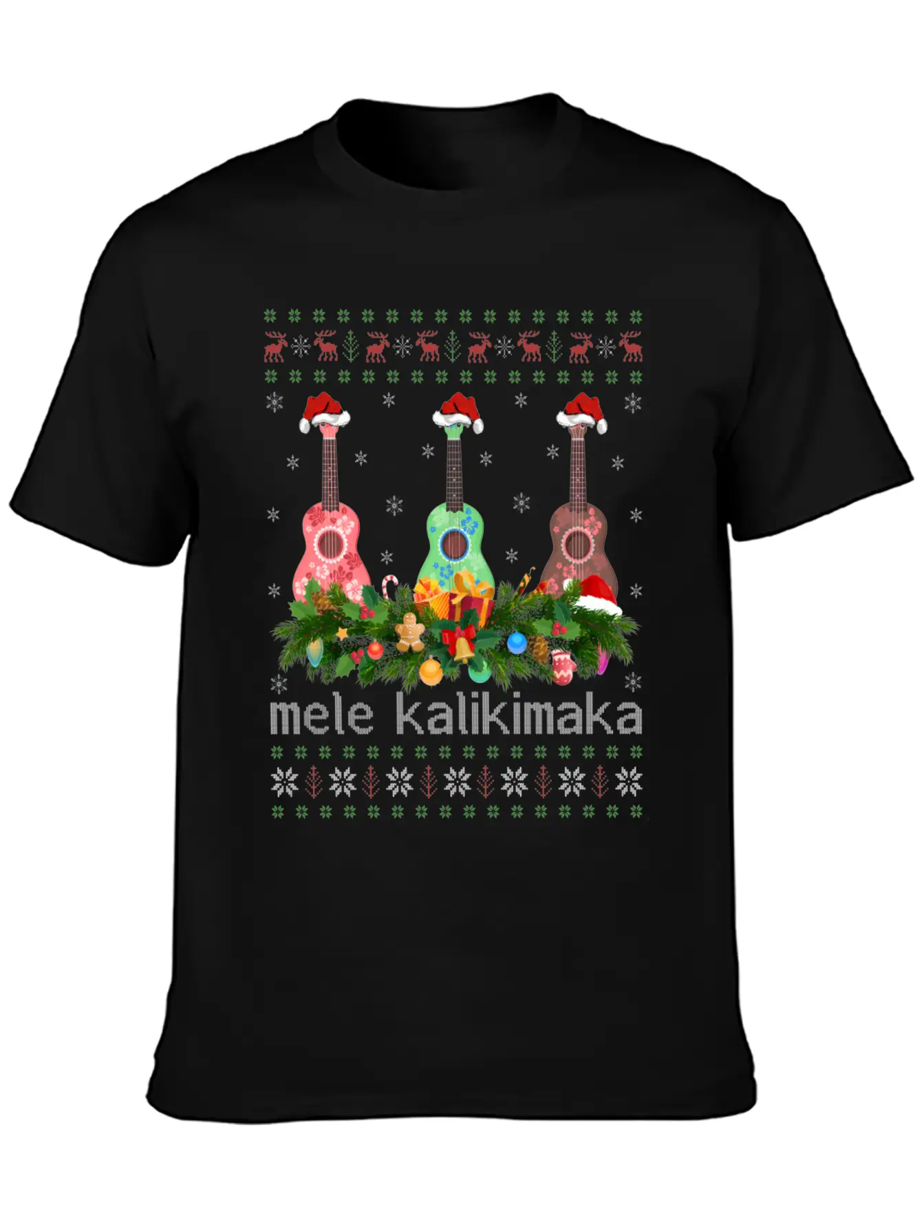 Mele Kalikimaka Ukulele Guitar Ugly Ukulele Basic Graphic T-Shirt – Daily Comfort In Soft Cotton