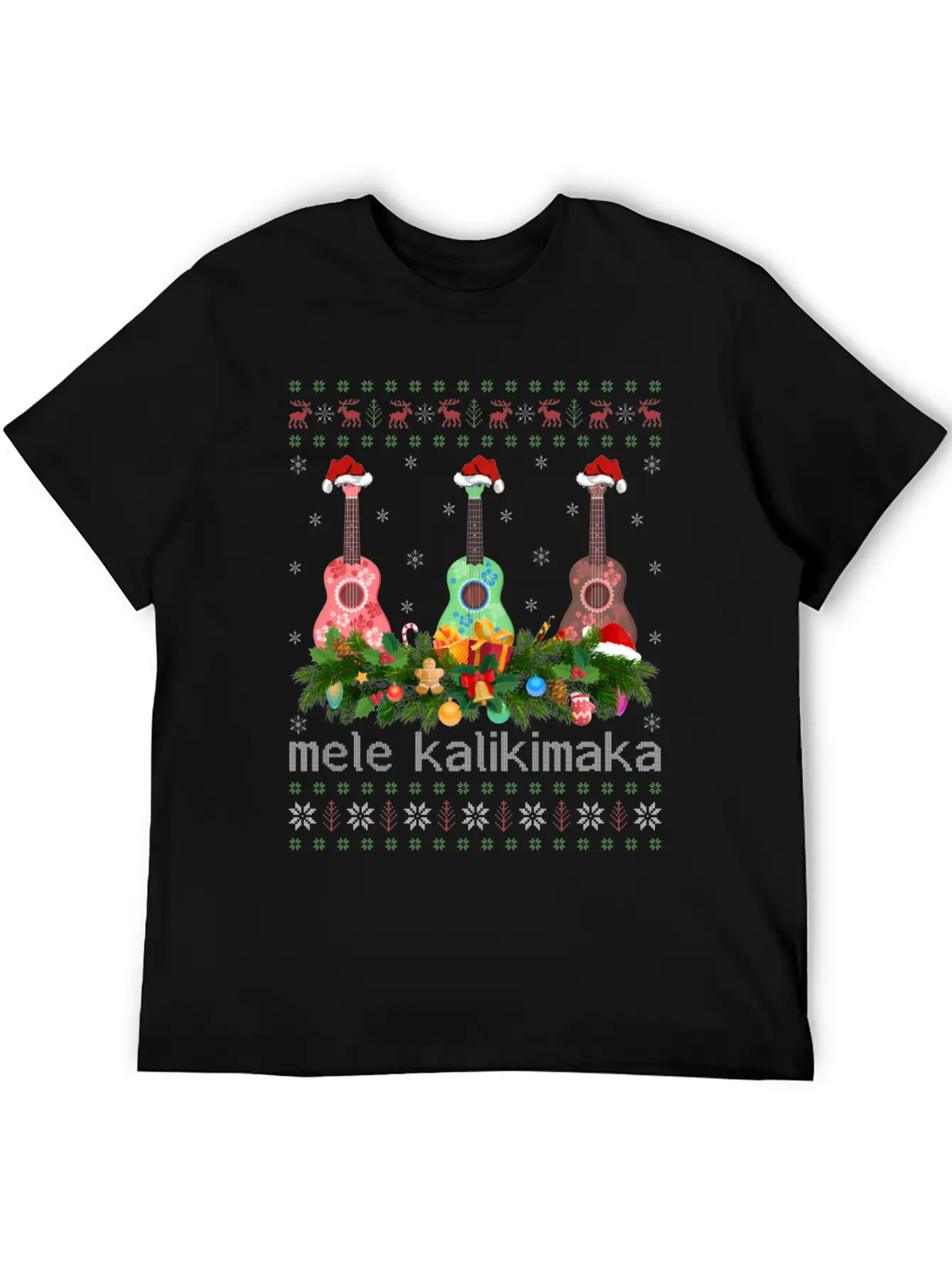 Mele Kalikimaka Ukulele Guitar Ugly Ukulele Basic Graphic T-Shirt – Daily Comfort In Soft Cotton