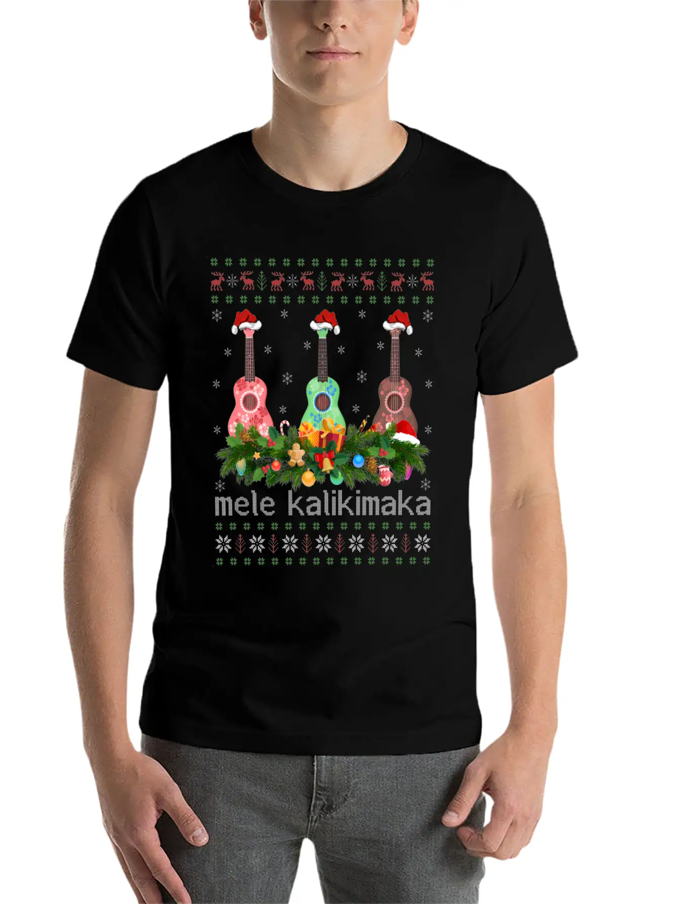 Mele Kalikimaka Ukulele Guitar Ugly Ukulele Basic Graphic T-Shirt – Daily Comfort In Soft Cotton