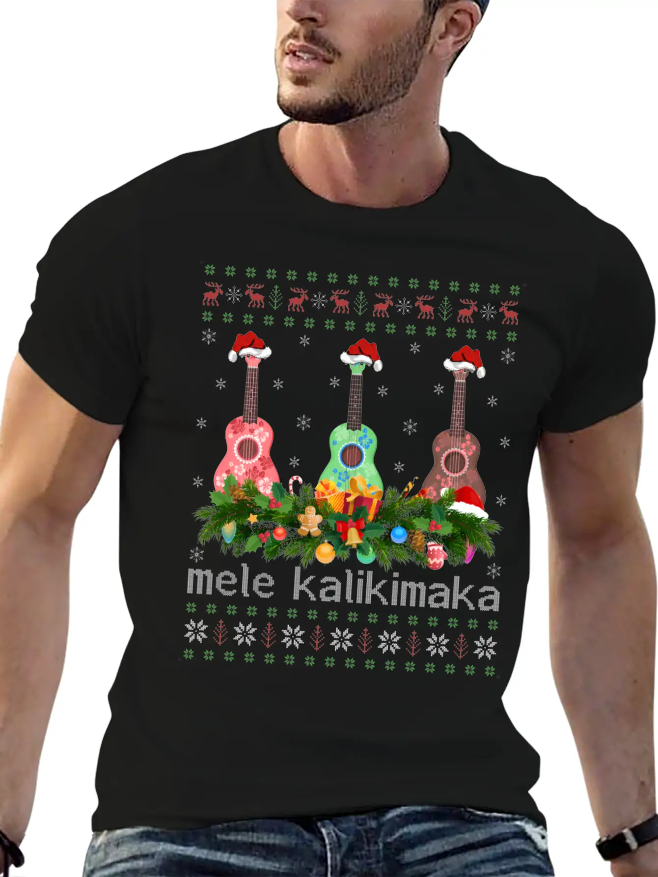 Mele Kalikimaka Ukulele Guitar Ugly Ukulele Basic Graphic T-Shirt – Daily Comfort In Soft Cotton