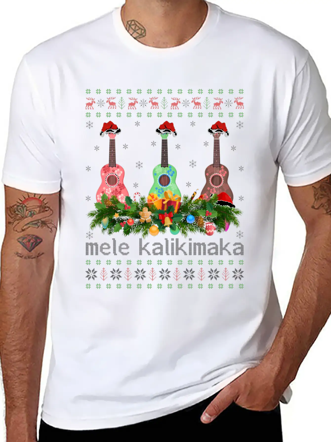 Mele Kalikimaka Ukulele Guitar Ugly Ukulele Basic Graphic T-Shirt – Daily Comfort In Soft Cotton