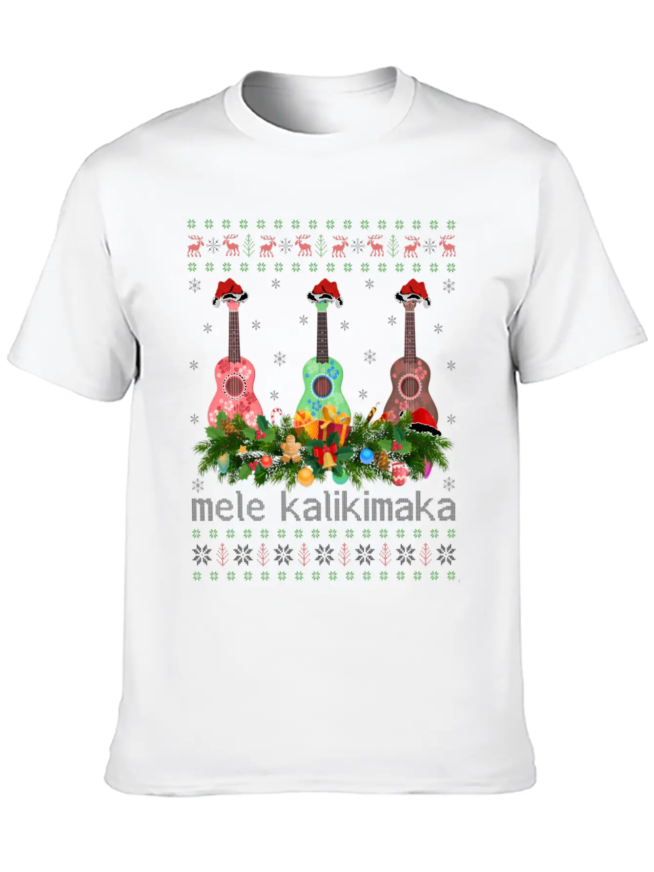 Mele Kalikimaka Ukulele Guitar Ugly Ukulele Basic Graphic T-Shirt – Daily Comfort In Soft Cotton