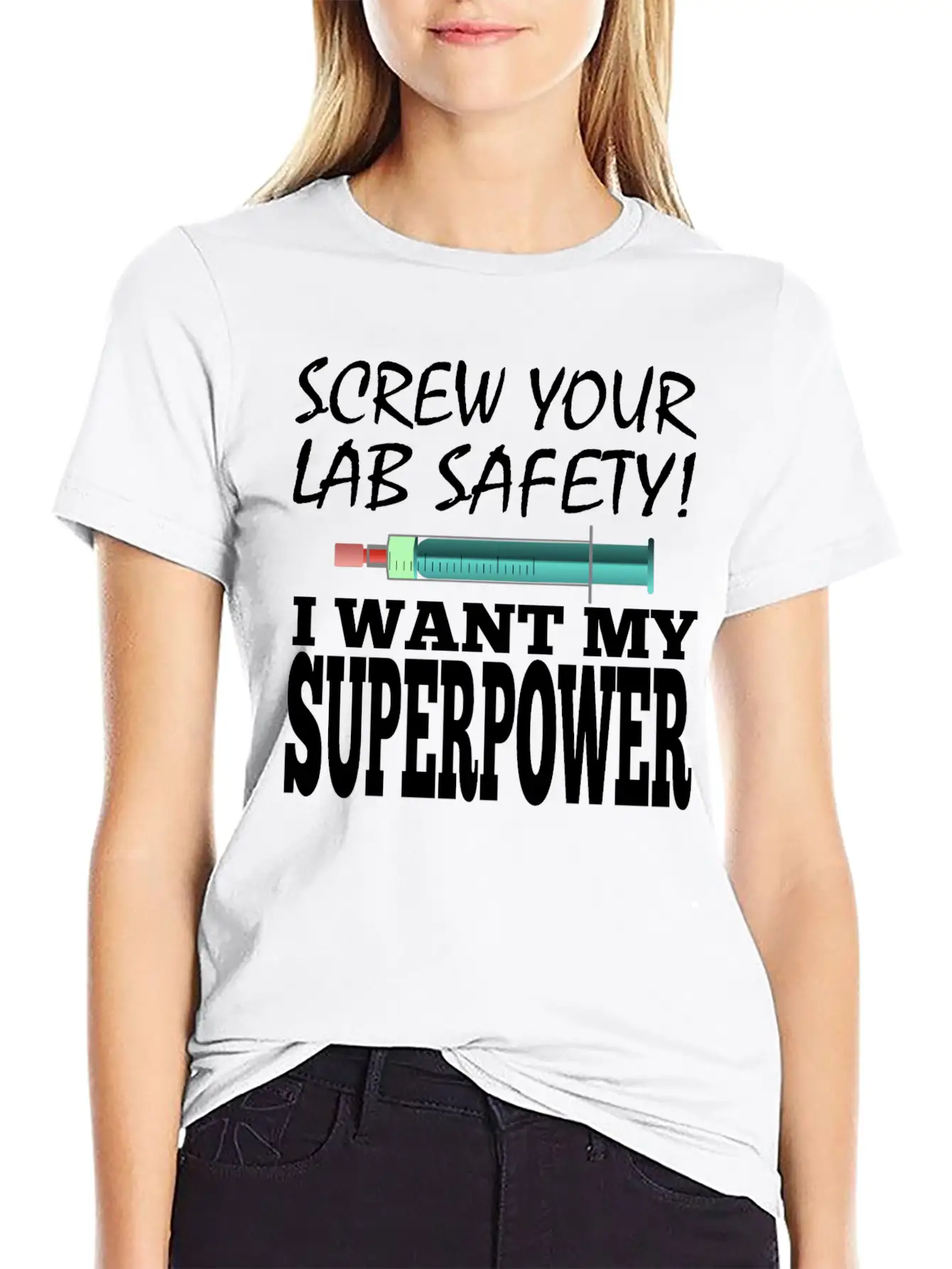 Men Superpower Syringe Health Screw Lab Safety Unisex Short Sleeve Soft Cotton T-Shirt – Casual Everyday Wear