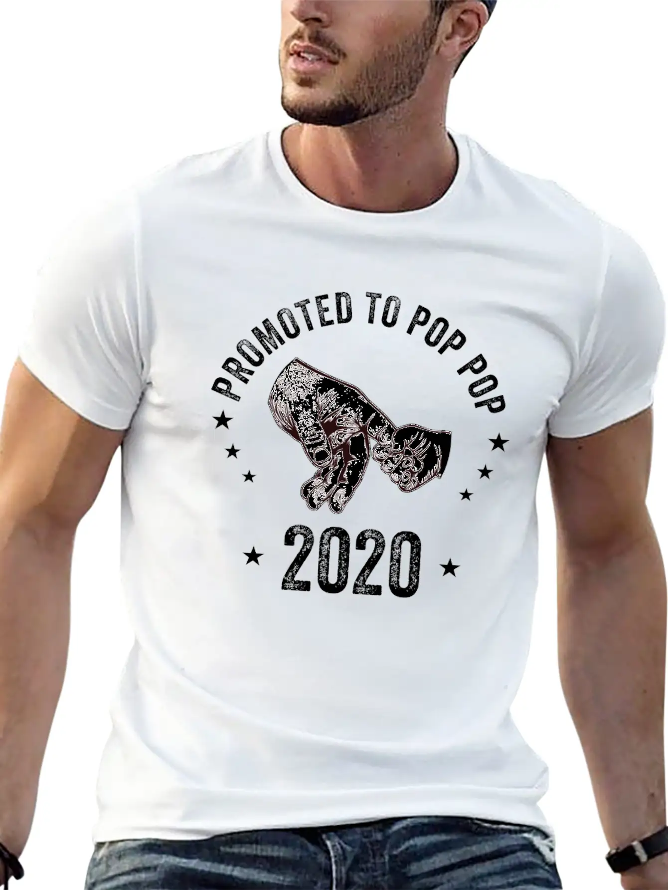 Mens New Pop Pop - Promoted To Pop Pop 2020 Unisex Short Sleeve Soft Cotton T-Shirt – Casual Everyday Wear