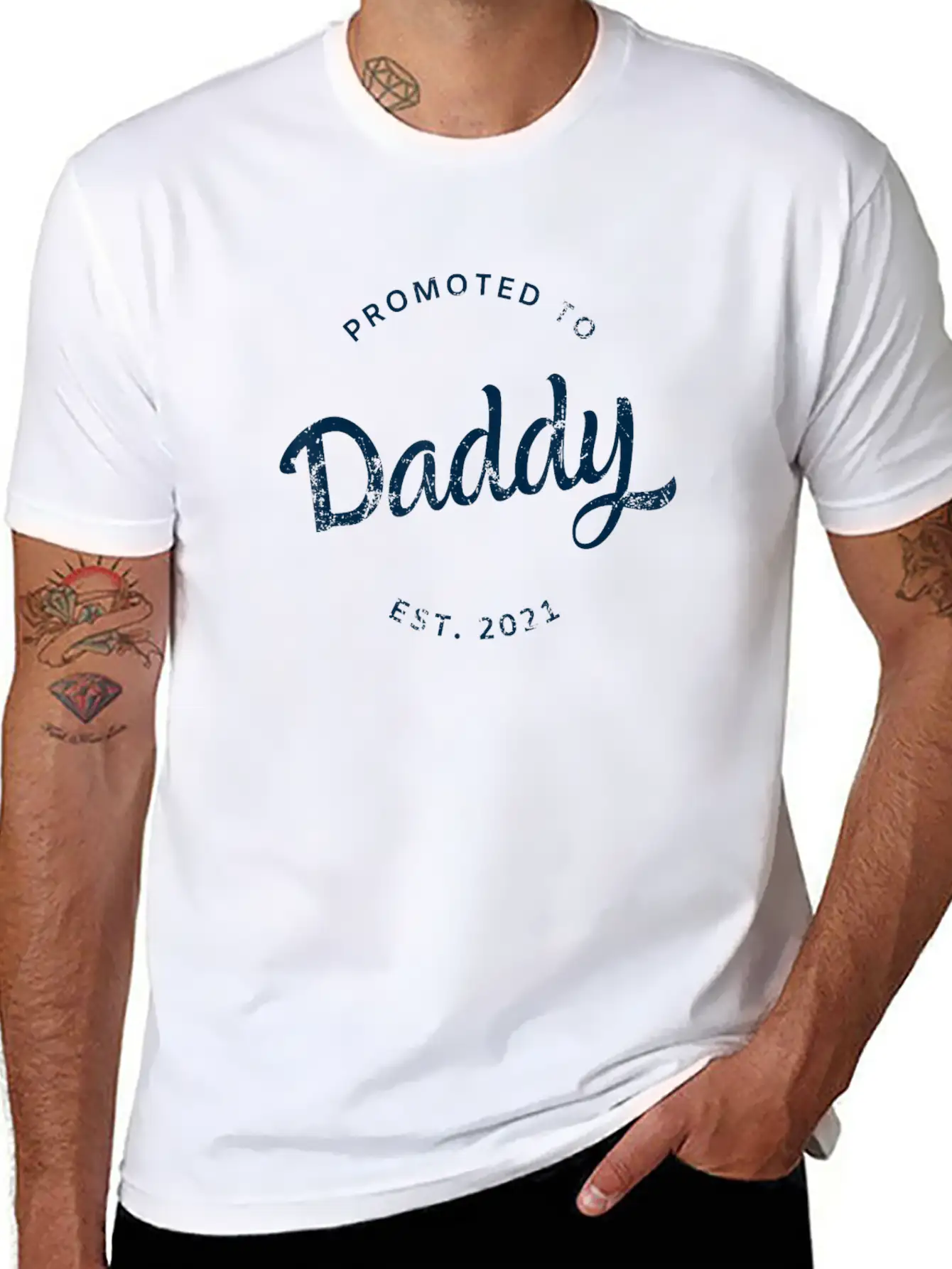 Mens Promoted To Daddy Est 2021 Shirt Baby Gift Unisex Short Sleeve Soft Cotton T-Shirt – Casual Everyday Wear