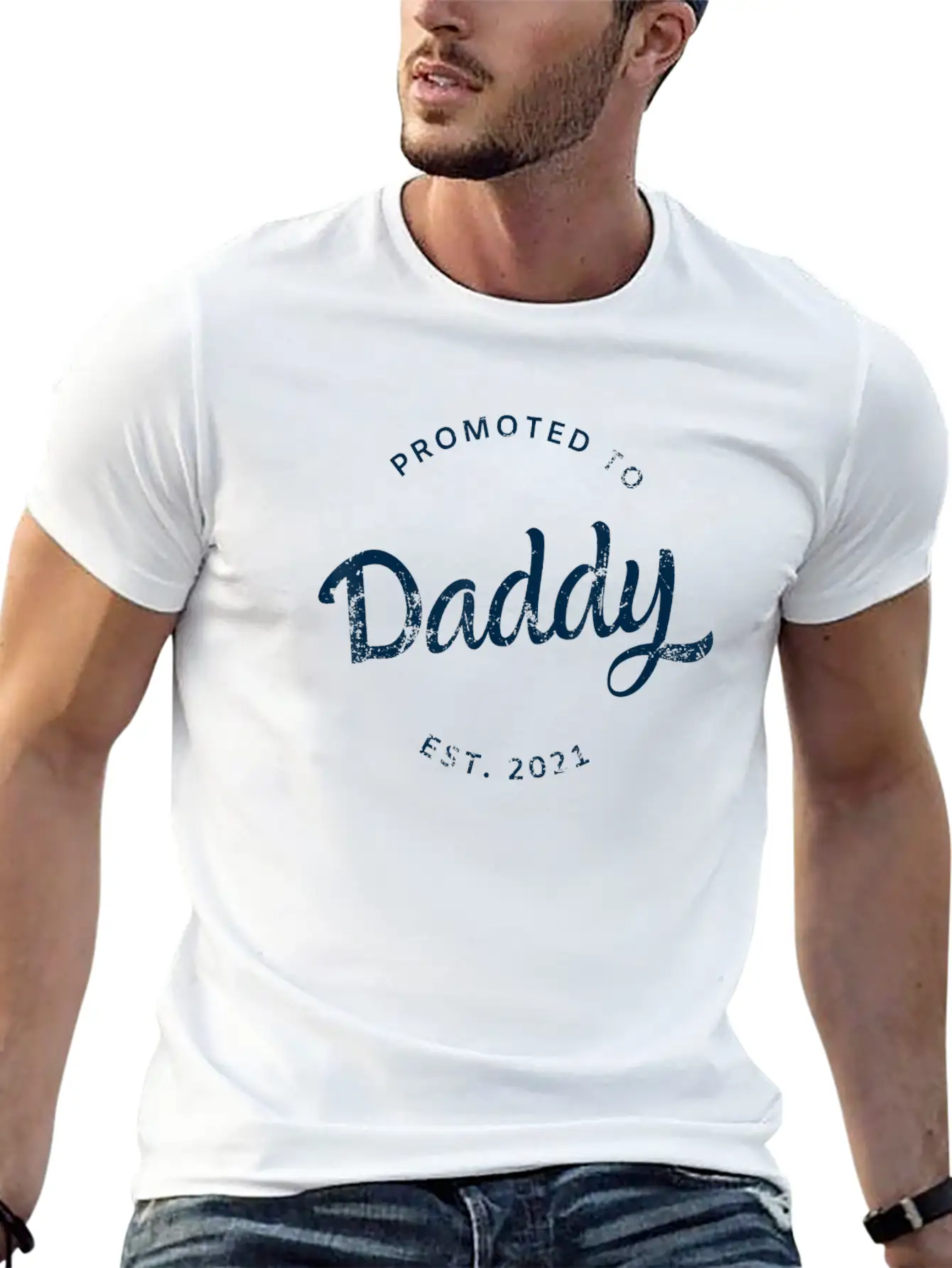 Mens Promoted To Daddy Est 2021 Shirt Baby Gift Unisex Short Sleeve Soft Cotton T-Shirt – Casual Everyday Wear