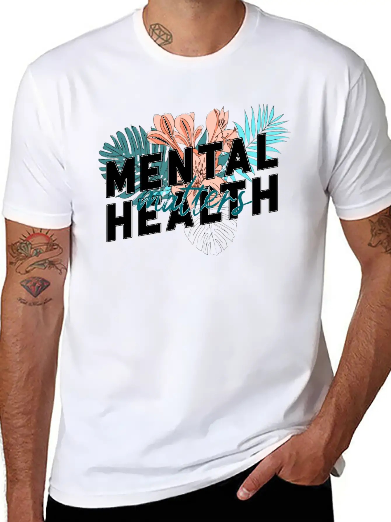 Mental Health Matters Flower Unisex Short Sleeve Soft Cotton T-Shirt – Casual Everyday Wear