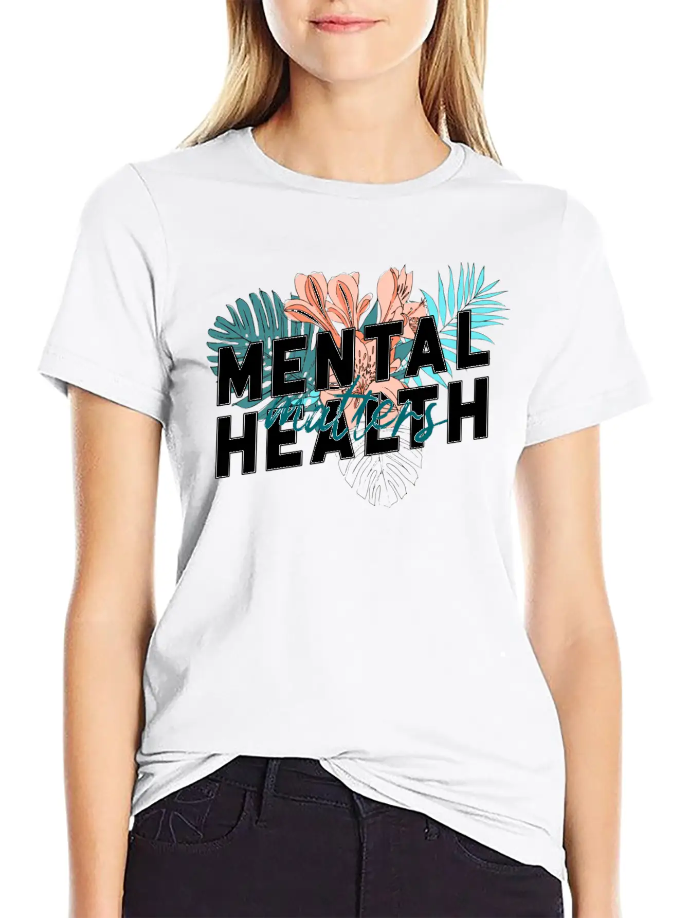 Mental Health Matters Flower Unisex Short Sleeve Soft Cotton T-Shirt – Casual Everyday Wear