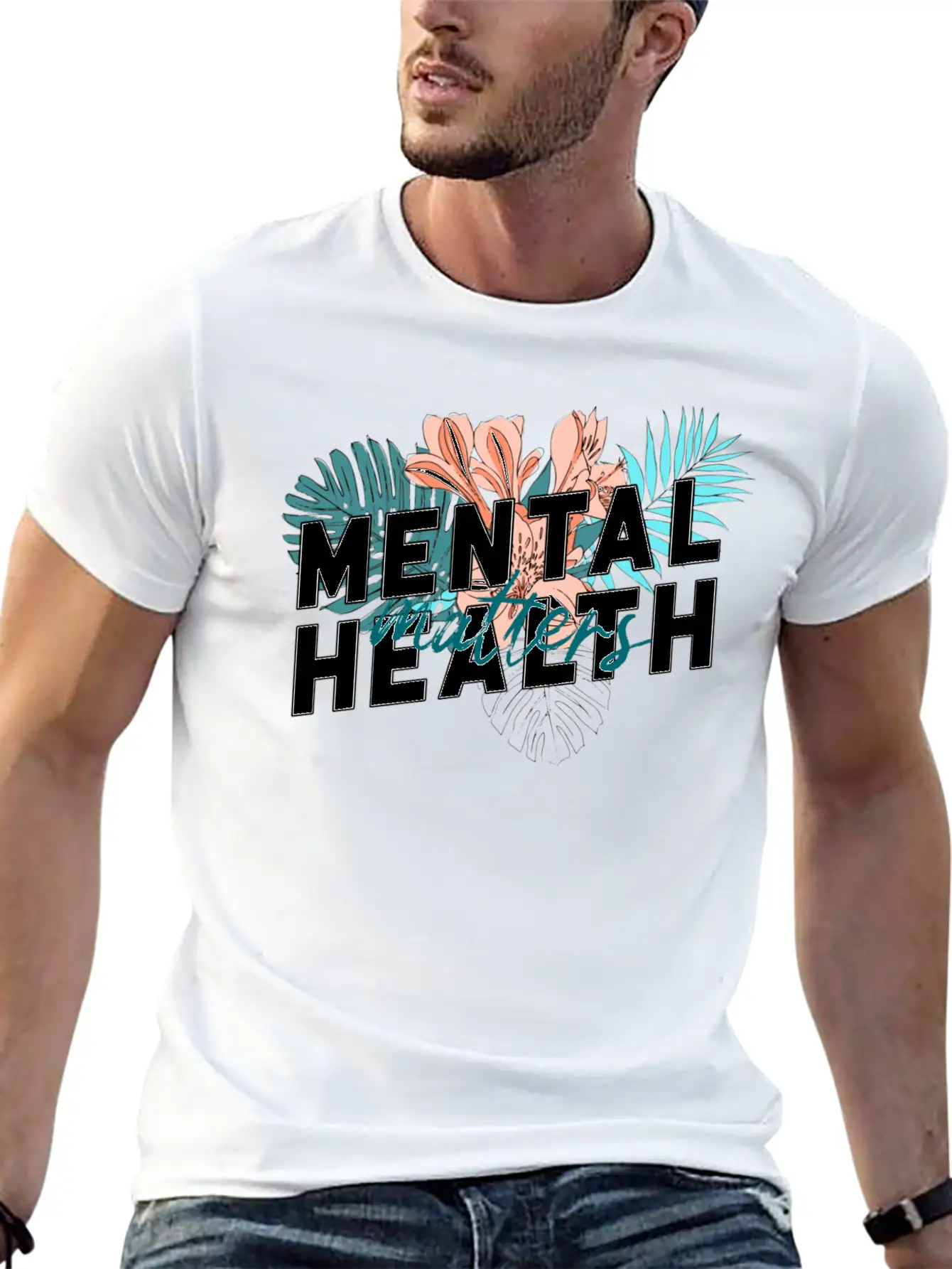 Mental Health Matters Flower Unisex Short Sleeve Soft Cotton T-Shirt – Casual Everyday Wear