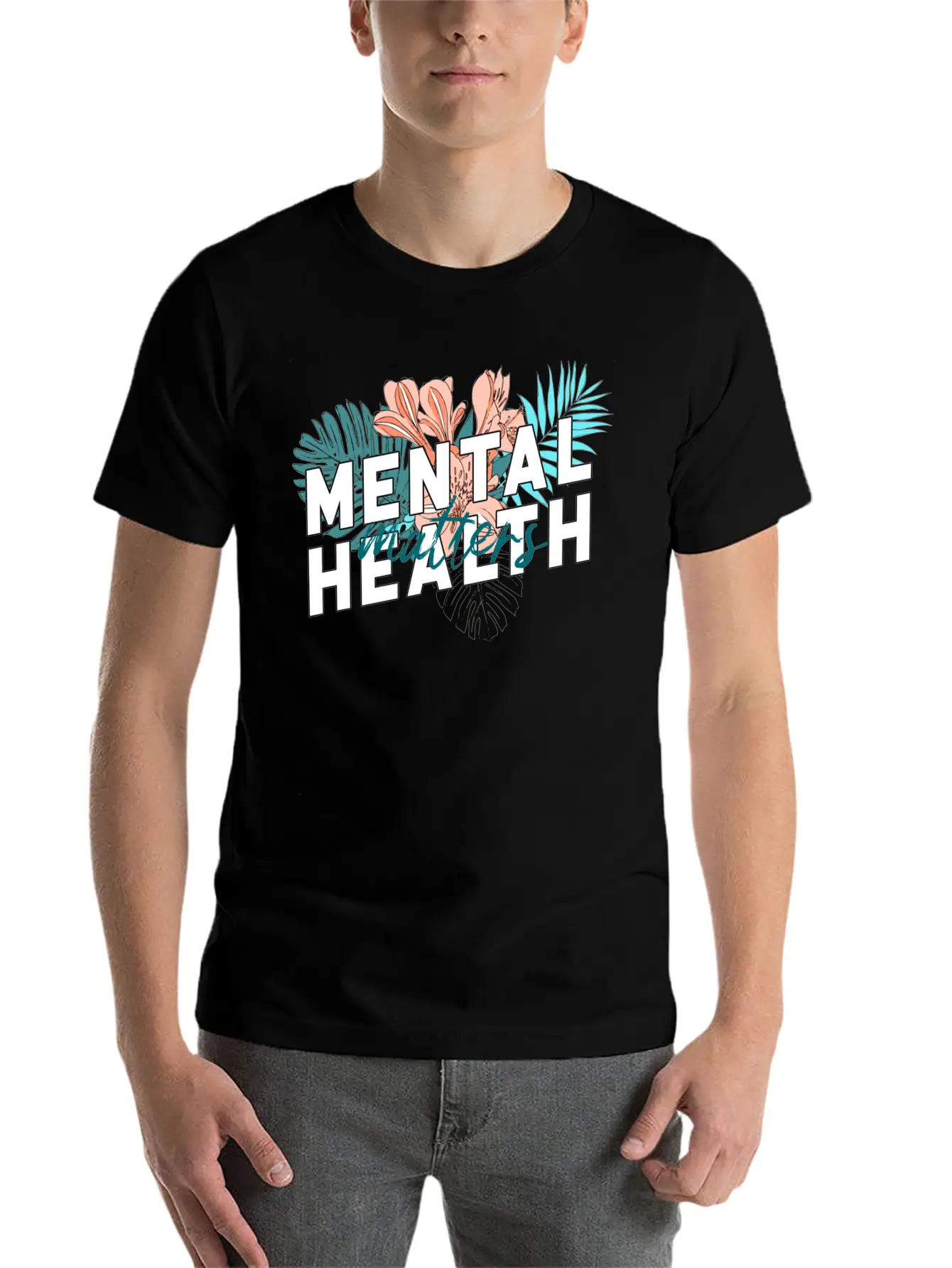 Mental Health Matters Flower Unisex Short Sleeve Soft Cotton T-Shirt – Casual Everyday Wear