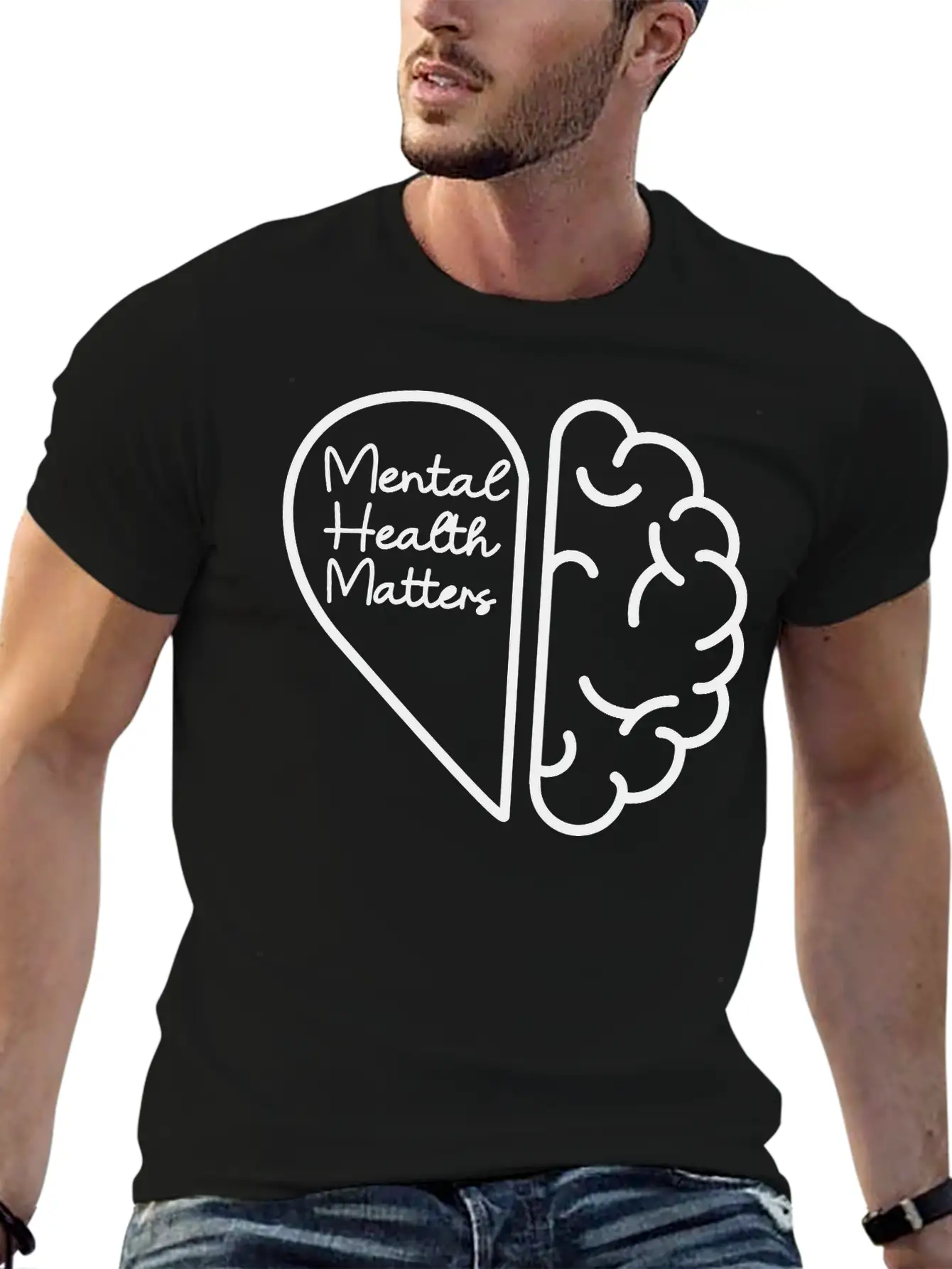 Mental Health Matters - Half Brain Half Heart Stylish Everyday T-Shirt – Unisex Basic Cotton Tee