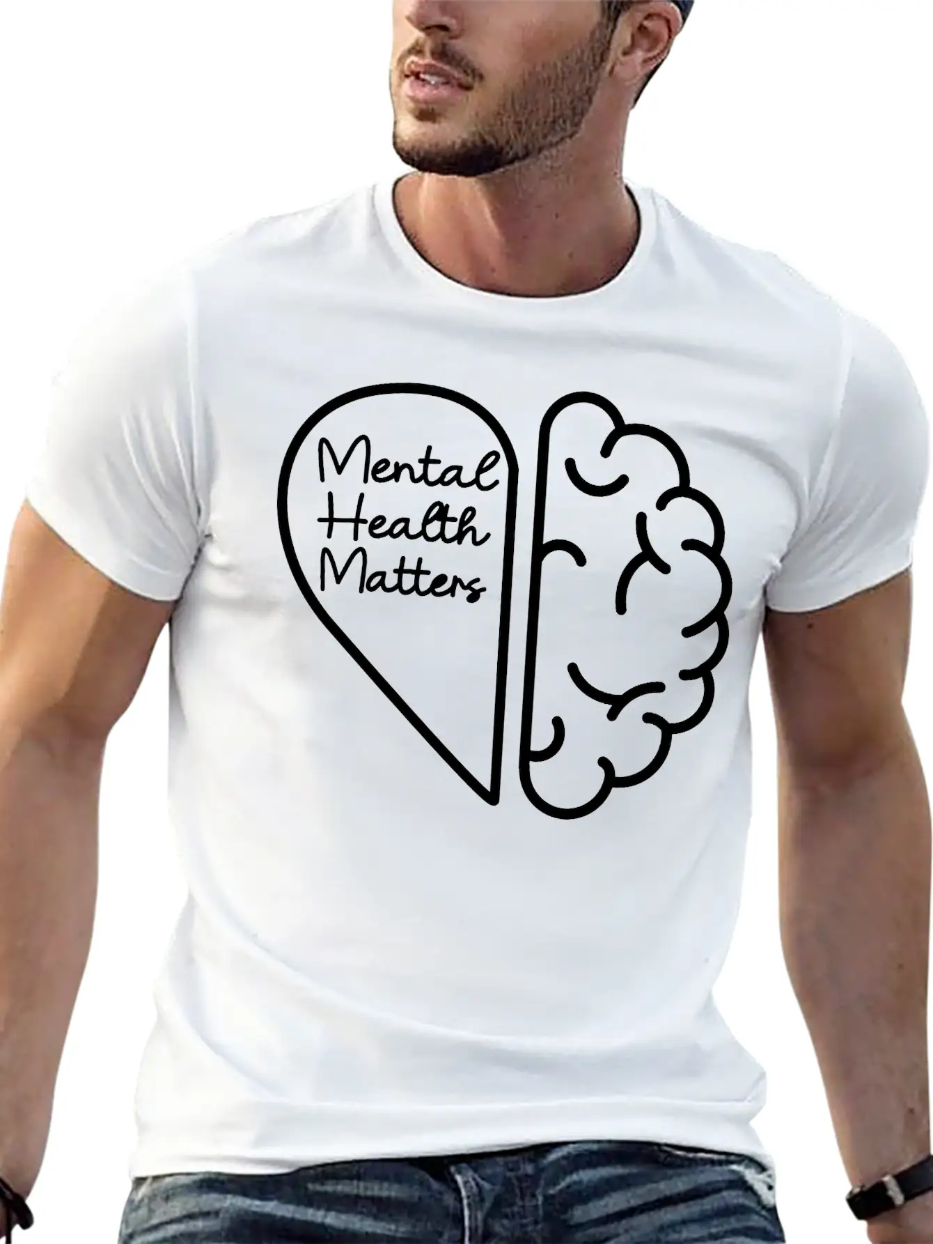 Mental Health Matters - Half Brain Half Heart Stylish Everyday T-Shirt – Unisex Basic Cotton Tee