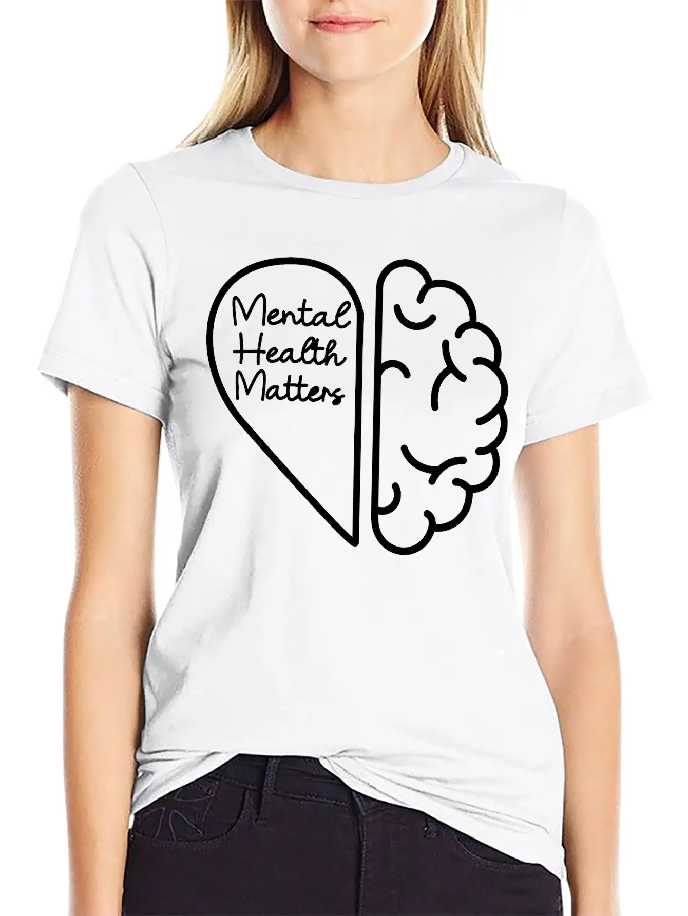 Mental Health Matters - Half Brain Half Heart Stylish Everyday T-Shirt – Unisex Basic Cotton Tee