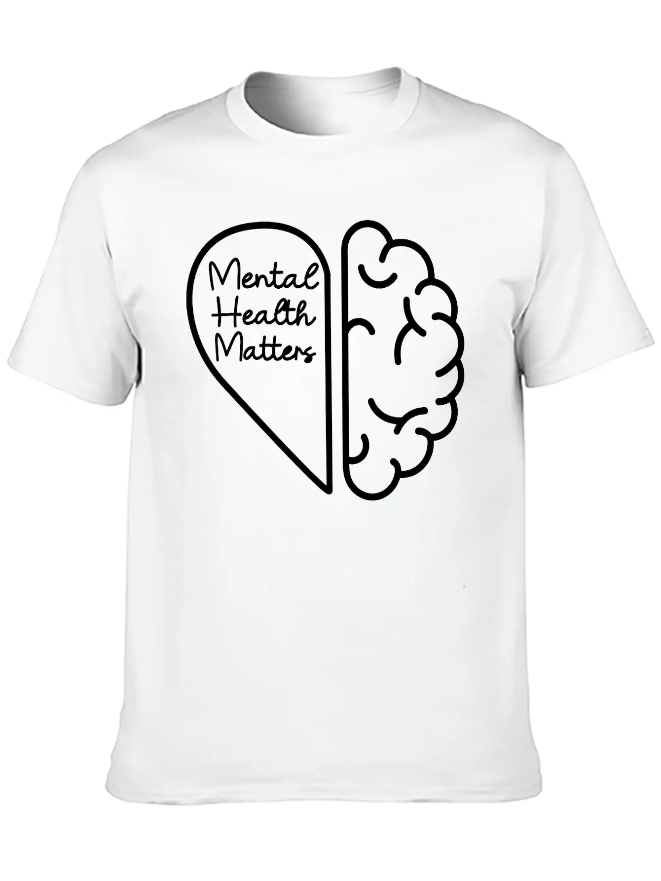 Mental Health Matters - Half Brain Half Heart Stylish Everyday T-Shirt – Unisex Basic Cotton Tee