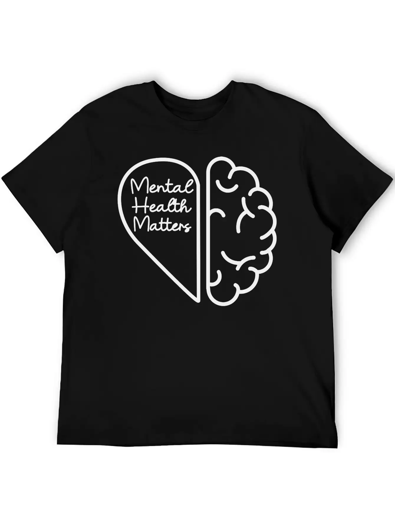 Mental Health Matters - Half Brain Half Heart Stylish Everyday T-Shirt – Unisex Basic Cotton Tee