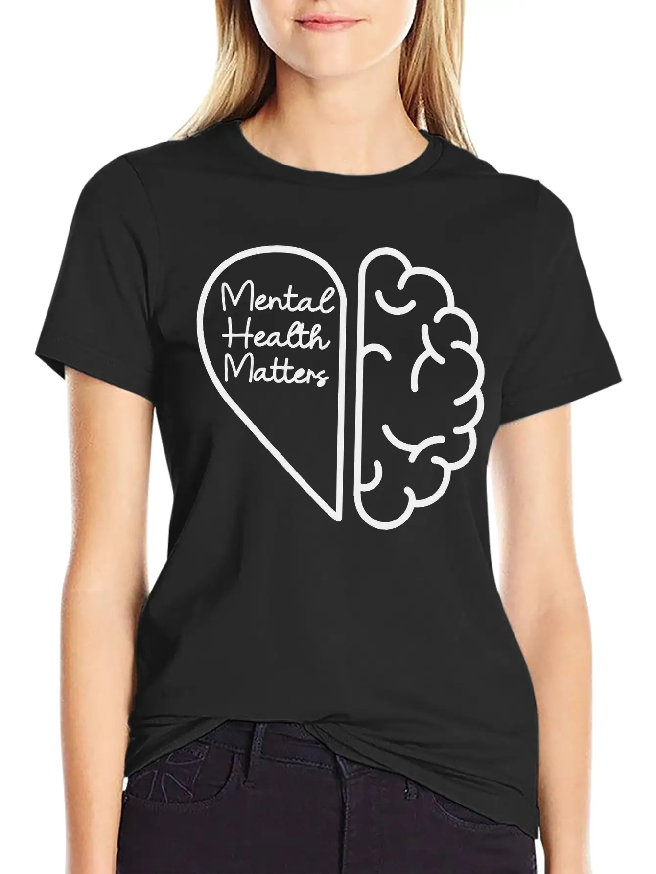 Mental Health Matters - Half Brain Half Heart Stylish Everyday T-Shirt – Unisex Basic Cotton Tee