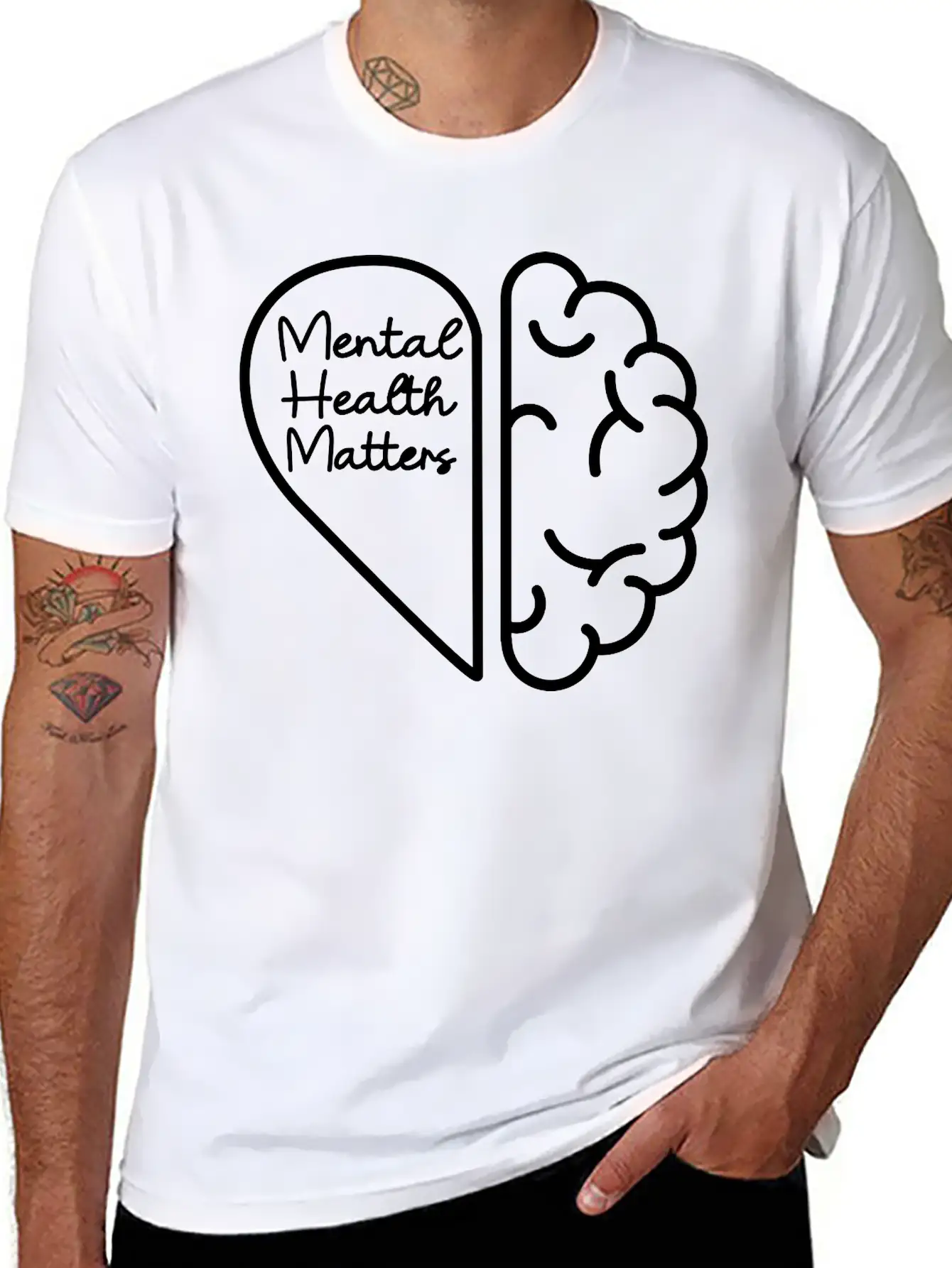 Mental Health Matters - Half Brain Half Heart Stylish Everyday T-Shirt – Unisex Basic Cotton Tee