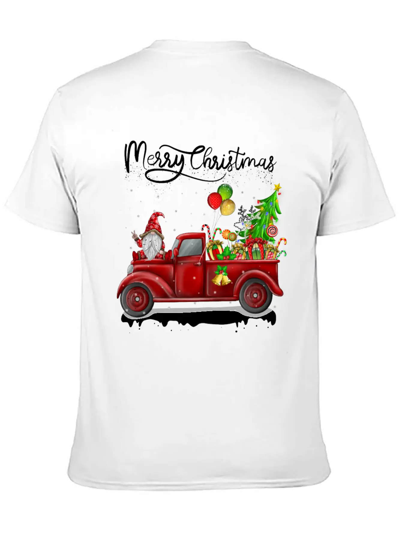 Merry Christmas Vintage Red Truck Gnome Unisex Short Sleeve Soft Cotton T-Shirt – Casual Everyday Wear