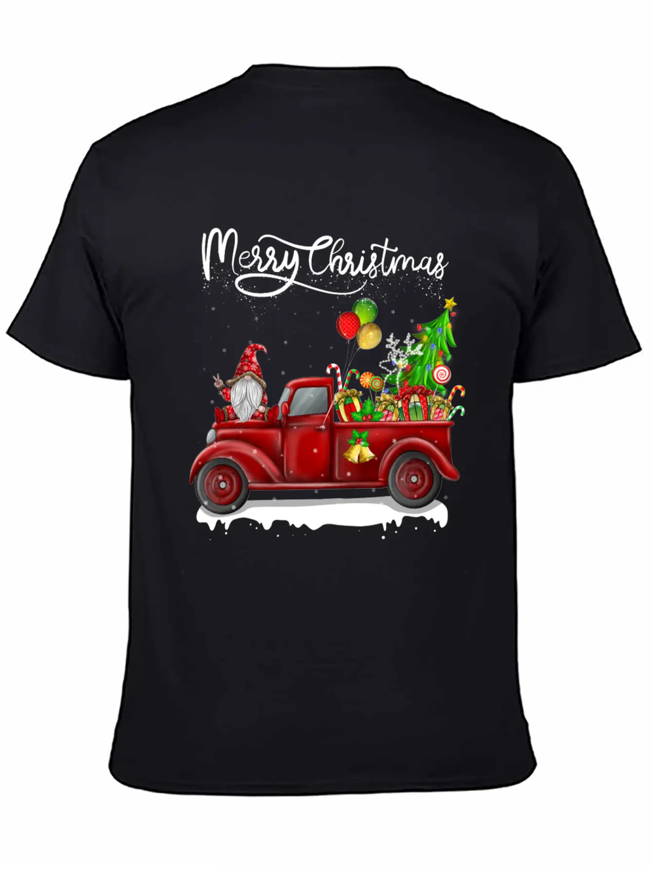 Merry Christmas Vintage Red Truck Gnome Unisex Short Sleeve Soft Cotton T-Shirt – Casual Everyday Wear