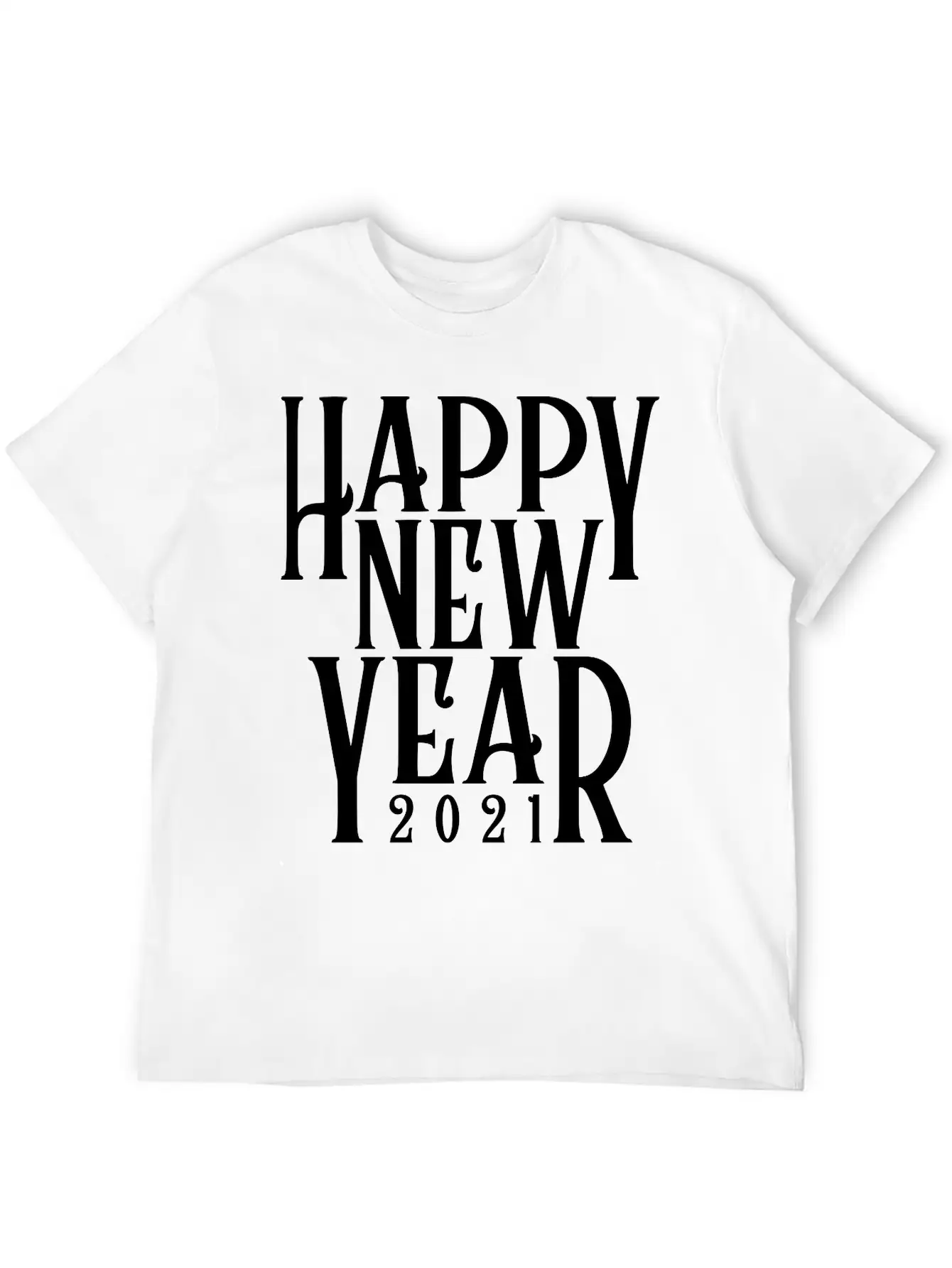 Metallic Gold Print Happy New Year 2021 Unisex Short Sleeve Soft Cotton T-Shirt – Casual Everyday Wear