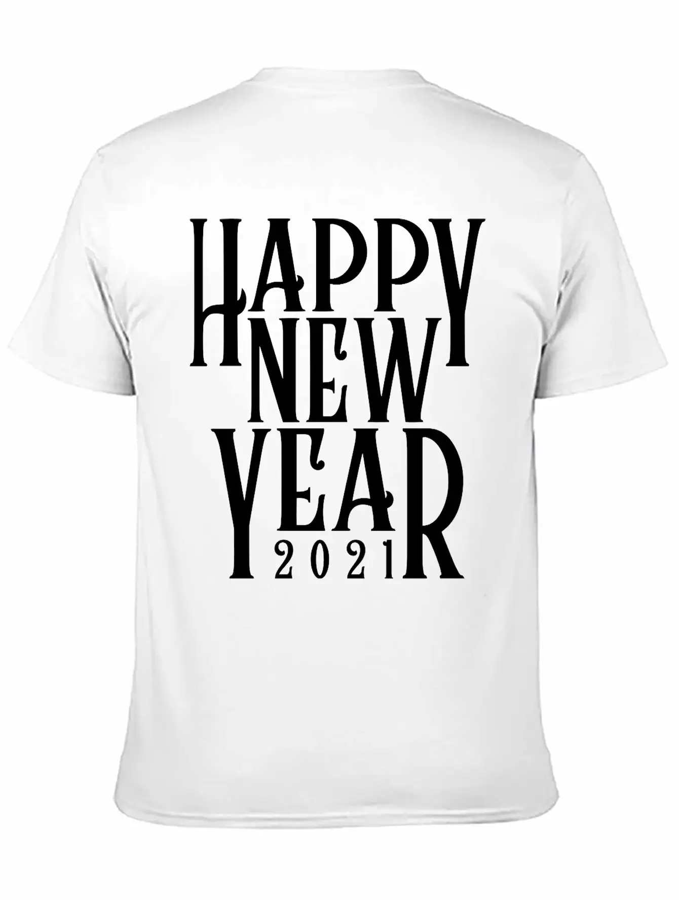 Metallic Gold Print Happy New Year 2021 Unisex Short Sleeve Soft Cotton T-Shirt – Casual Everyday Wear