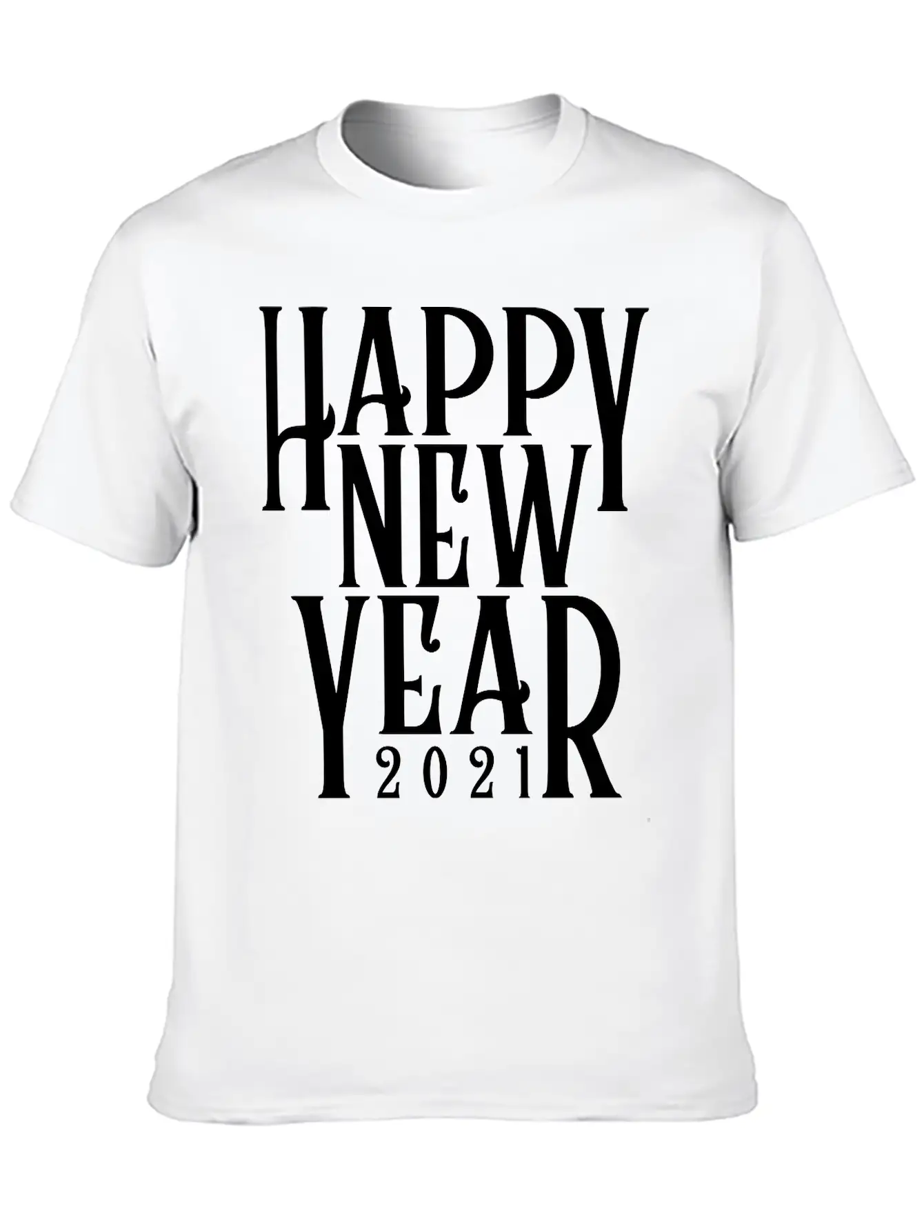 Metallic Gold Print Happy New Year 2021 Unisex Short Sleeve Soft Cotton T-Shirt – Casual Everyday Wear