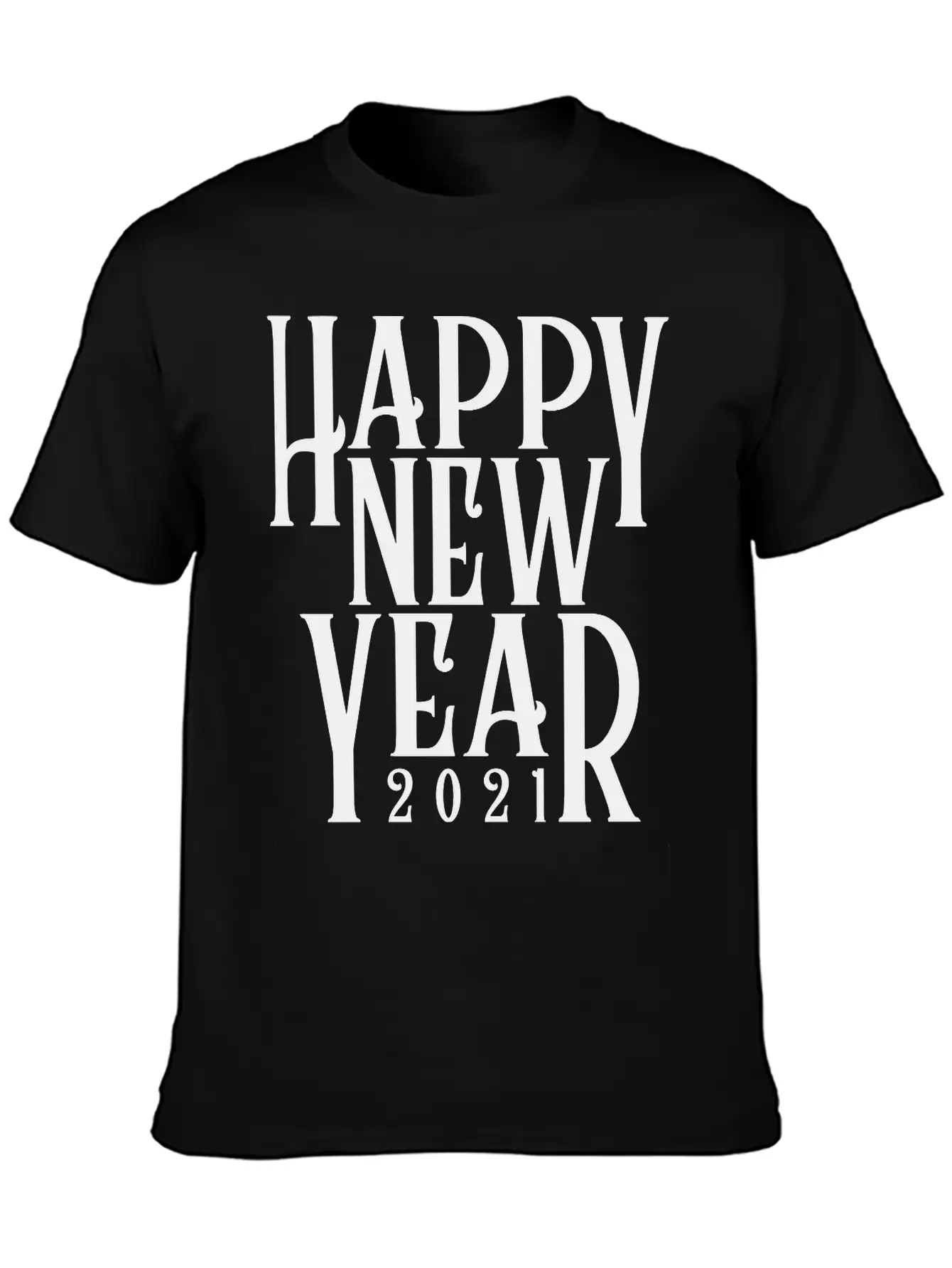 Metallic Gold Print Happy New Year 2021 Unisex Short Sleeve Soft Cotton T-Shirt – Casual Everyday Wear