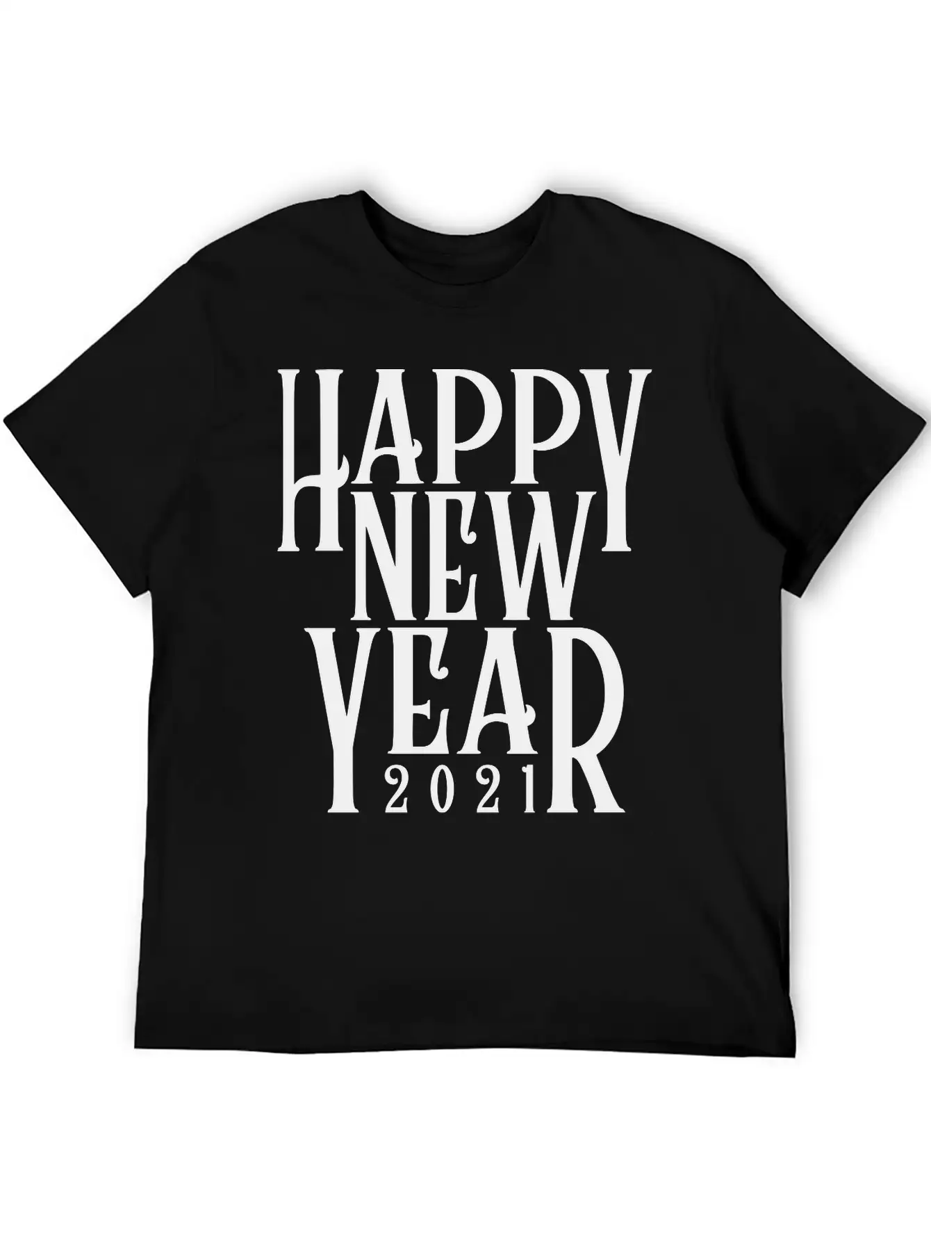 Metallic Gold Print Happy New Year 2021 Unisex Short Sleeve Soft Cotton T-Shirt – Casual Everyday Wear
