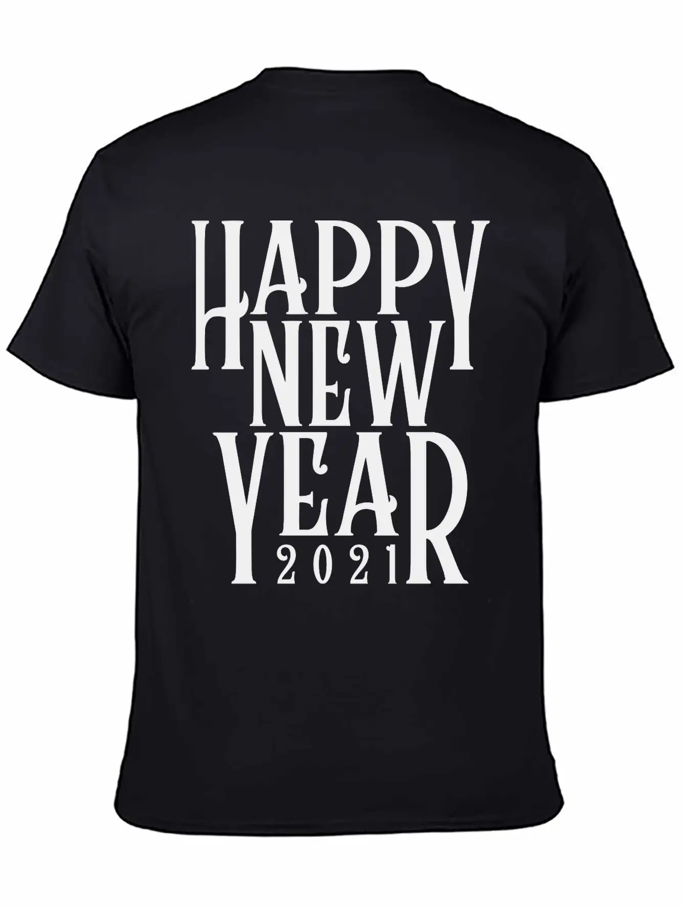 Metallic Gold Print Happy New Year 2021 Unisex Short Sleeve Soft Cotton T-Shirt – Casual Everyday Wear