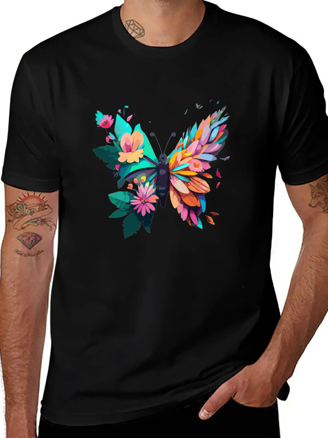 Metamorphora Butterfly Nature Flowers Branches Unisex Short Sleeve Soft Cotton T-Shirt – Casual Everyday Wear