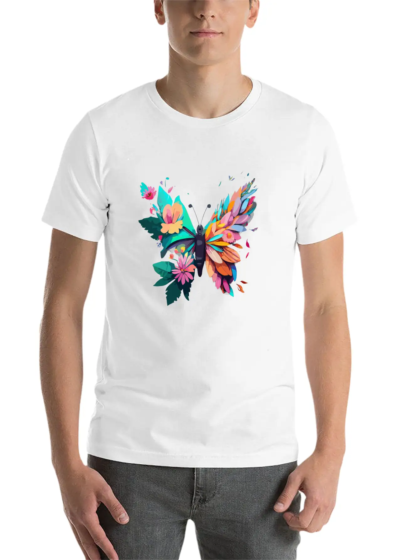 Metamorphora Butterfly Nature Flowers Branches Unisex Short Sleeve Soft Cotton T-Shirt – Casual Everyday Wear