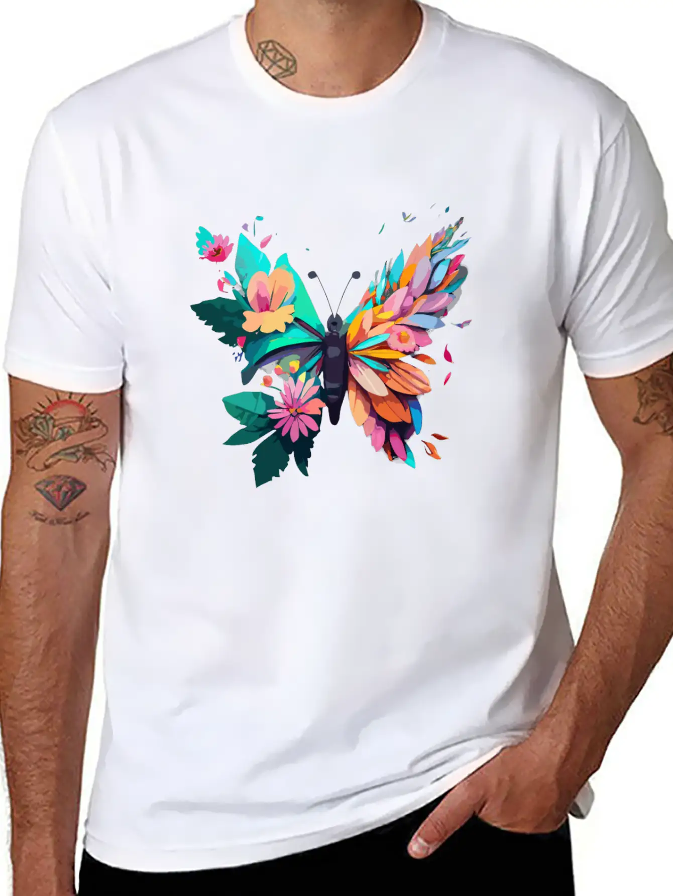 Metamorphora Butterfly Nature Flowers Branches Unisex Short Sleeve Soft Cotton T-Shirt – Casual Everyday Wear