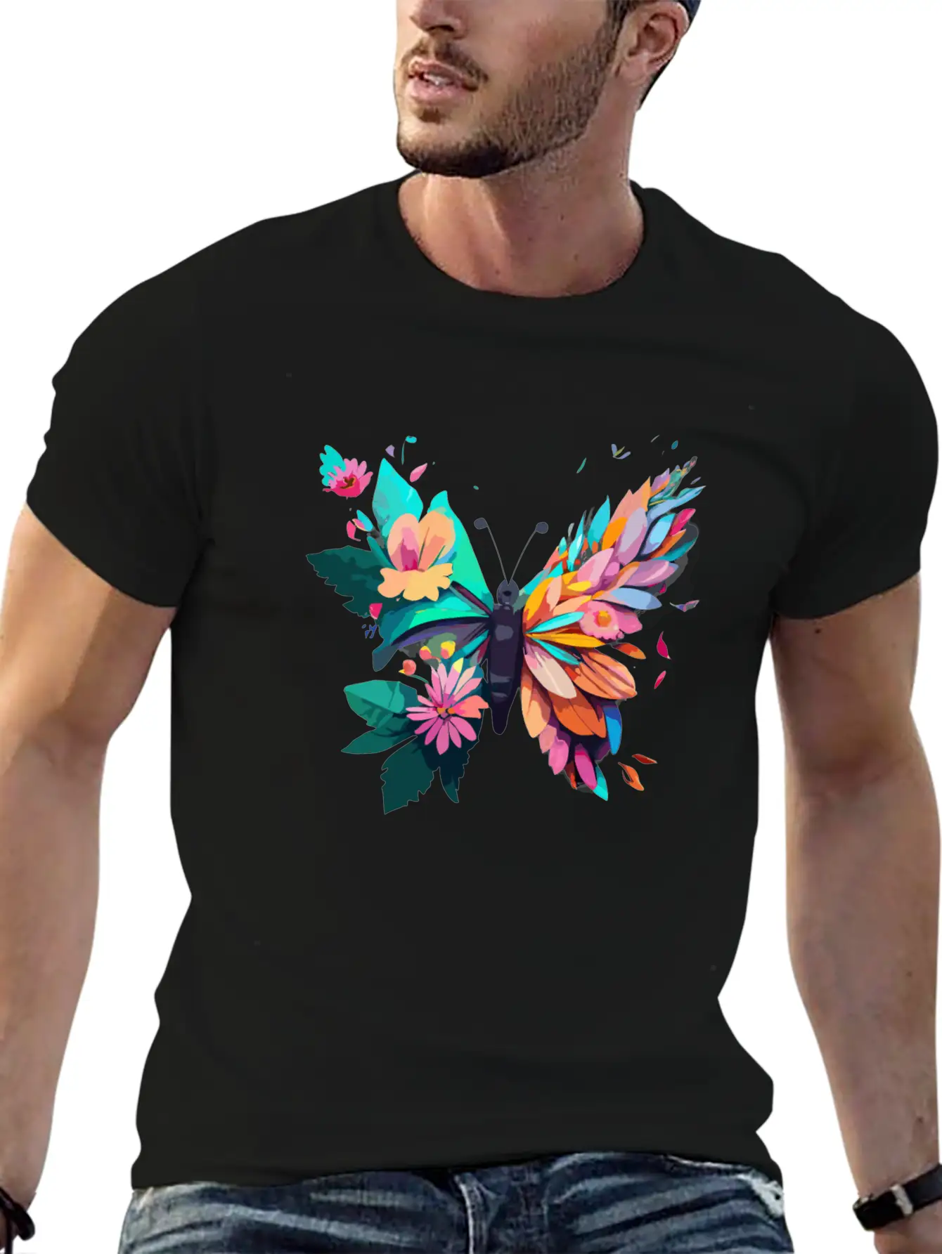 Metamorphora Butterfly Nature Flowers Branches Unisex Short Sleeve Soft Cotton T-Shirt – Casual Everyday Wear