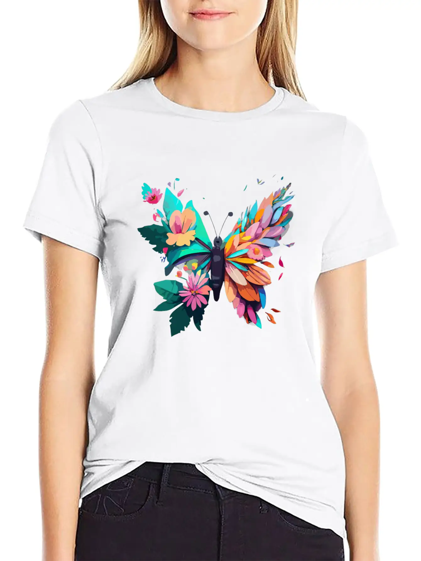 Metamorphora Butterfly Nature Flowers Branches Unisex Short Sleeve Soft Cotton T-Shirt – Casual Everyday Wear