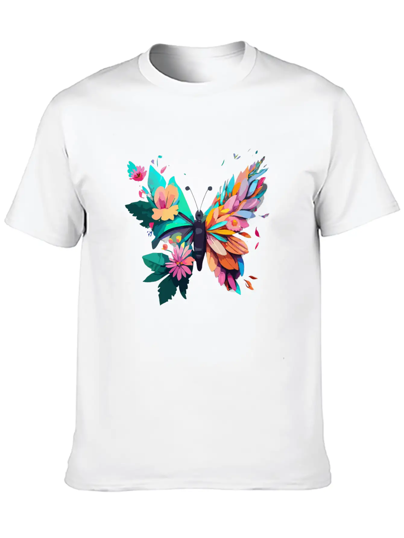 Metamorphora Butterfly Nature Flowers Branches Unisex Short Sleeve Soft Cotton T-Shirt – Casual Everyday Wear