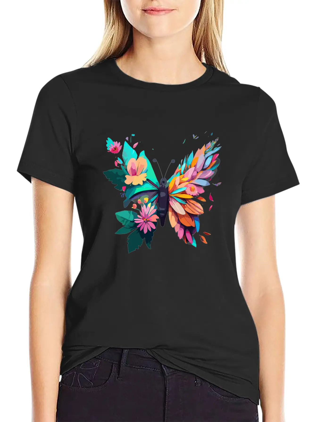 Metamorphora Butterfly Nature Flowers Branches Unisex Short Sleeve Soft Cotton T-Shirt – Casual Everyday Wear