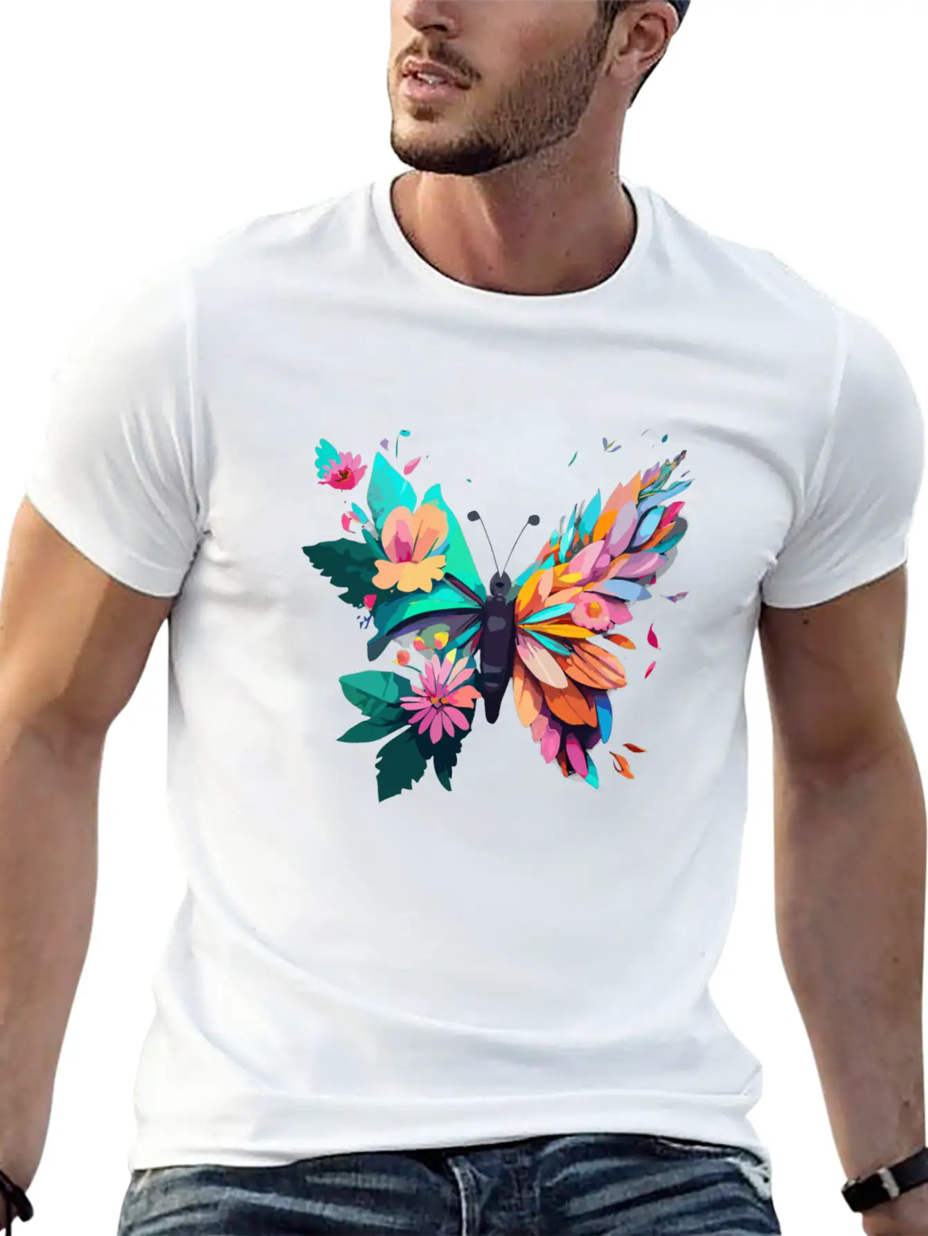 Metamorphora Butterfly Nature Flowers Branches Unisex Short Sleeve Soft Cotton T-Shirt – Casual Everyday Wear