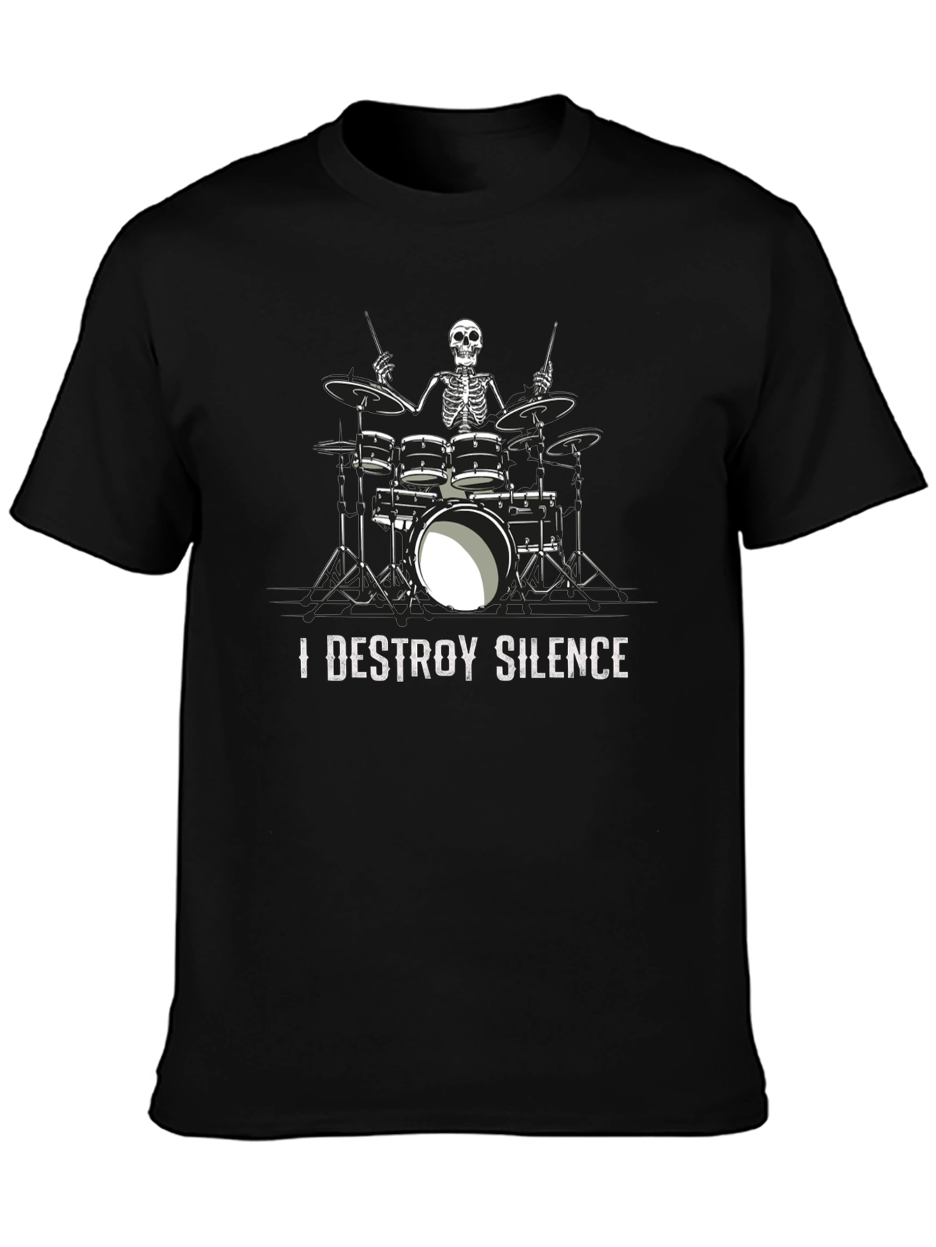 I Destroy Silence Skeleton Drummer Graphic Tee