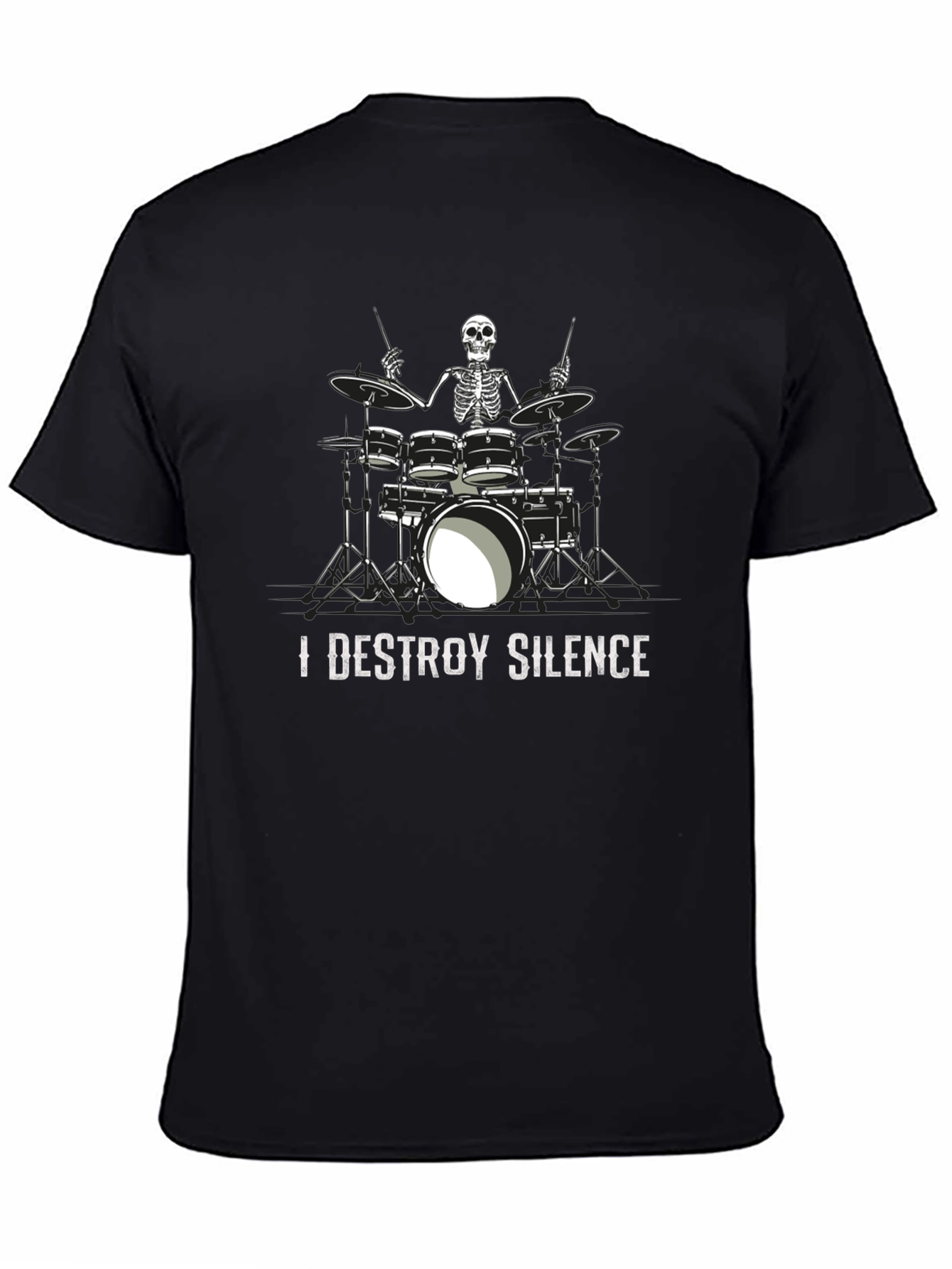 I Destroy Silence Skeleton Drummer Graphic Tee