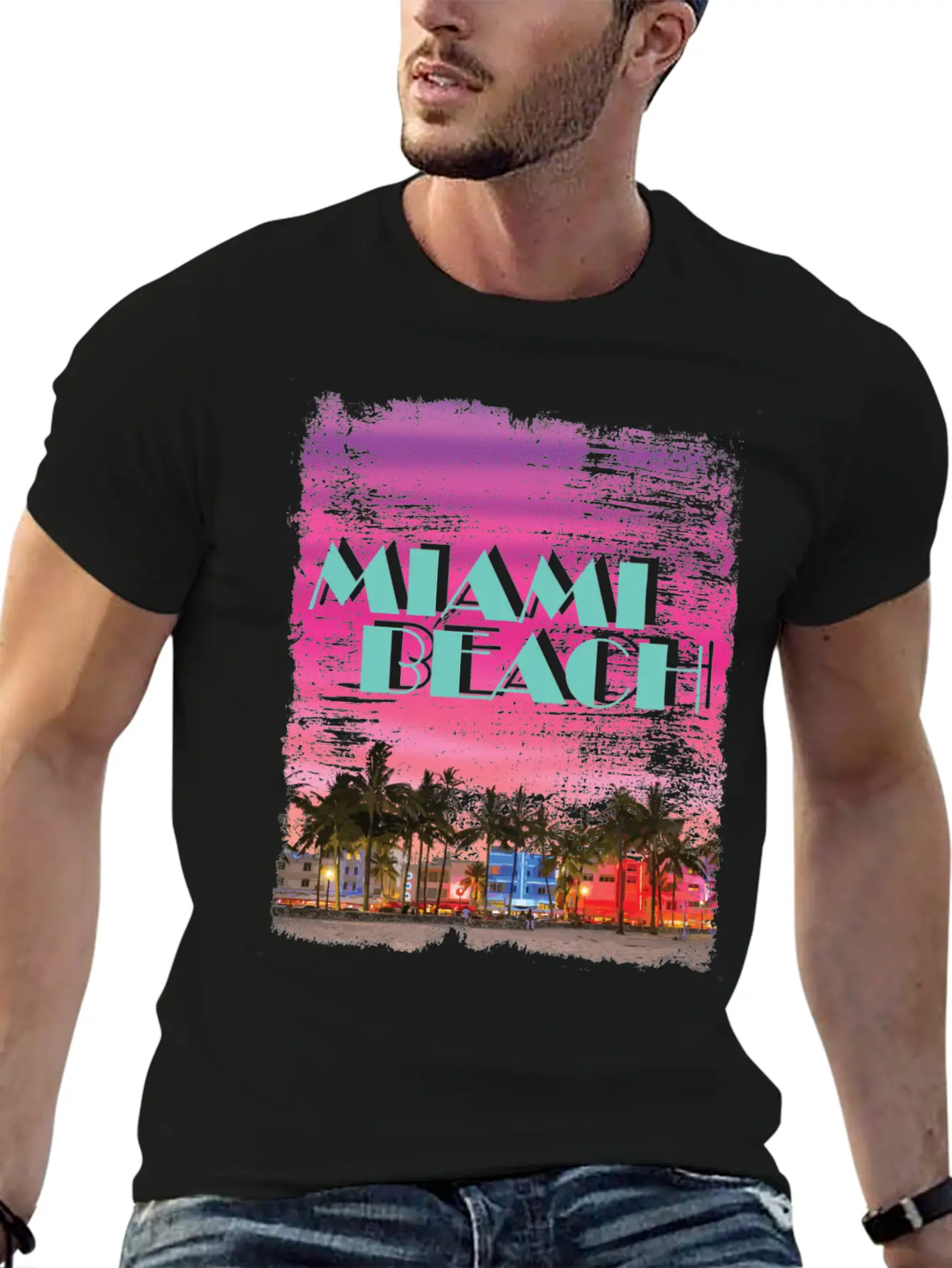 Miami Beach 80er Retro Vaporwave Stylish Everyday T-Shirt – Unisex Basic Cotton Tee