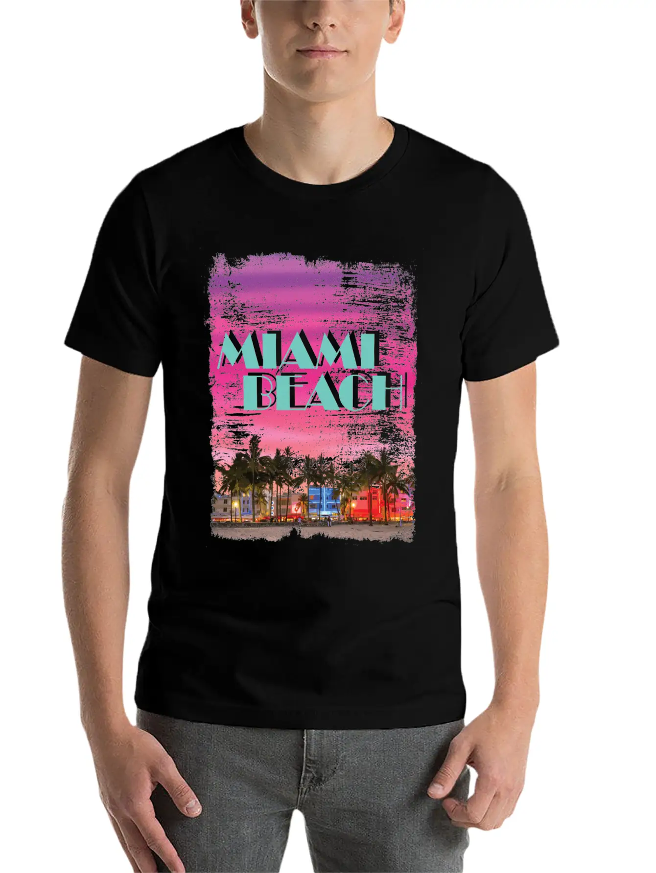 Miami Beach 80er Retro Vaporwave Stylish Everyday T-Shirt – Unisex Basic Cotton Tee
