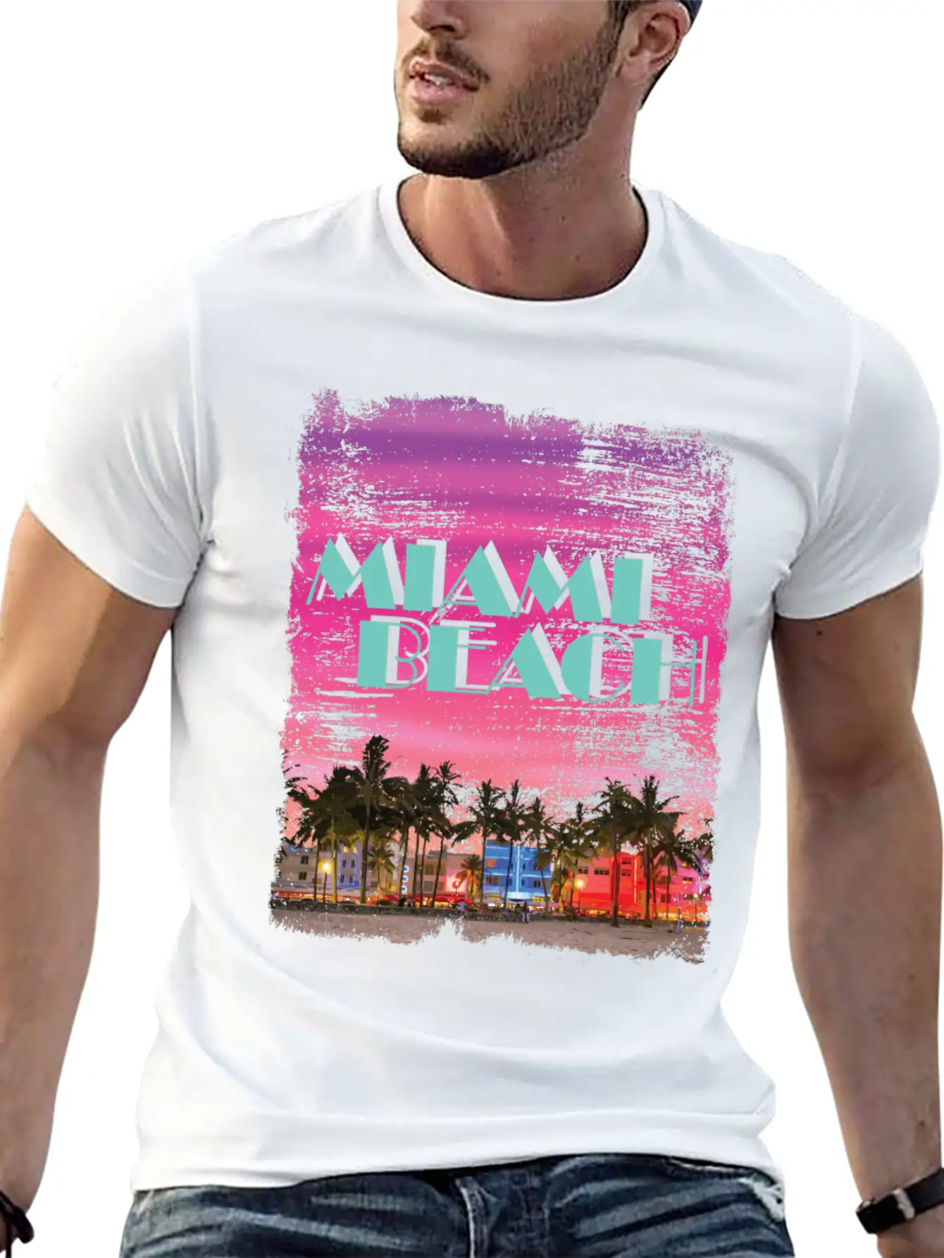 Miami Beach 80er Retro Vaporwave Stylish Everyday T-Shirt – Unisex Basic Cotton Tee