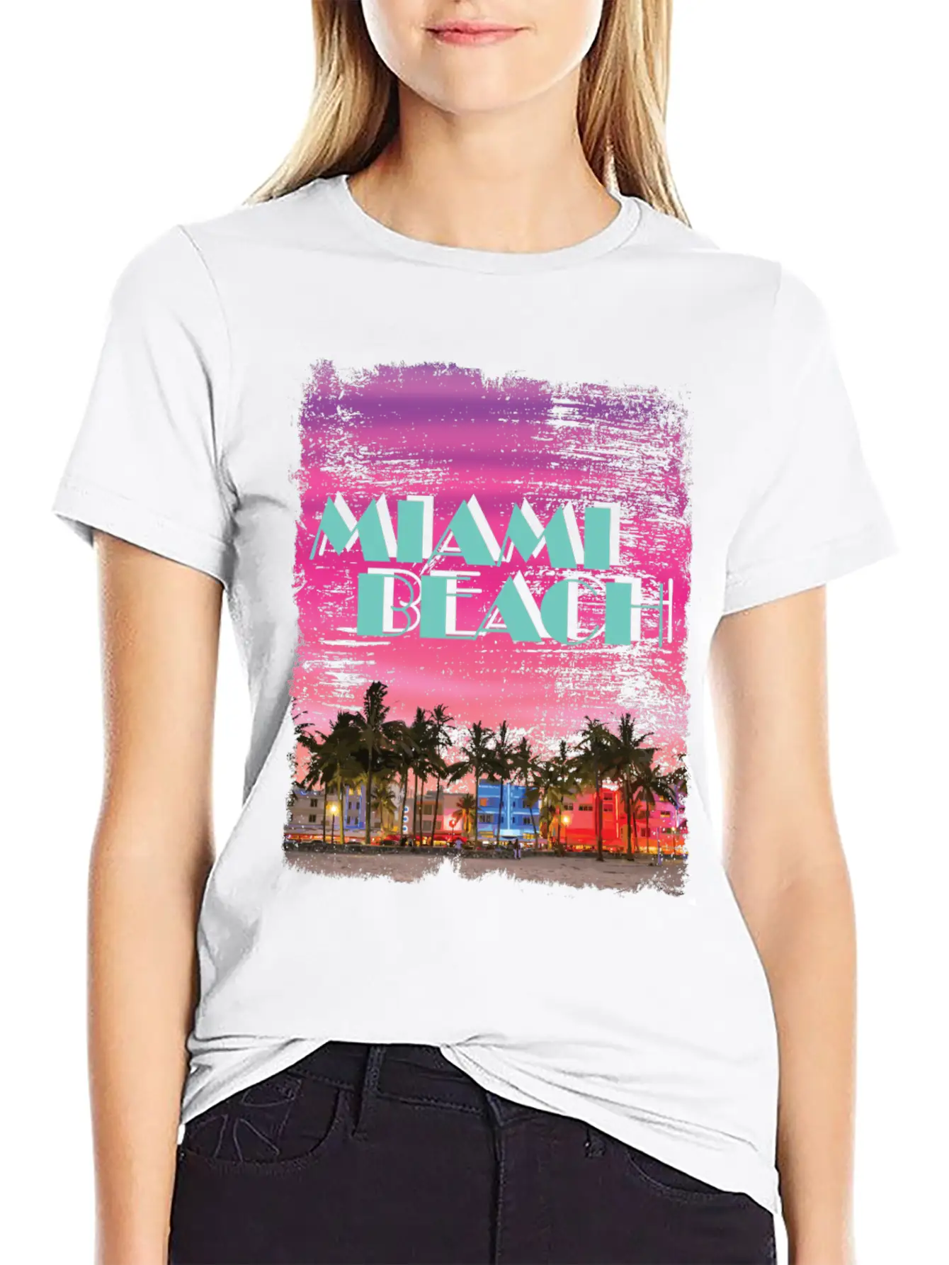 Miami Beach 80er Retro Vaporwave Stylish Everyday T-Shirt – Unisex Basic Cotton Tee