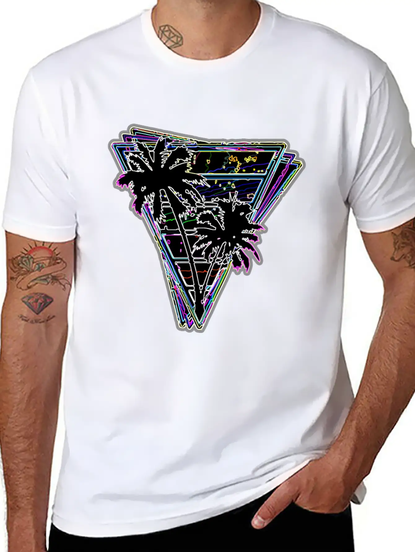 Miami Neon Synth Unisex Short Sleeve Soft Cotton T-Shirt – Casual Everyday Wear