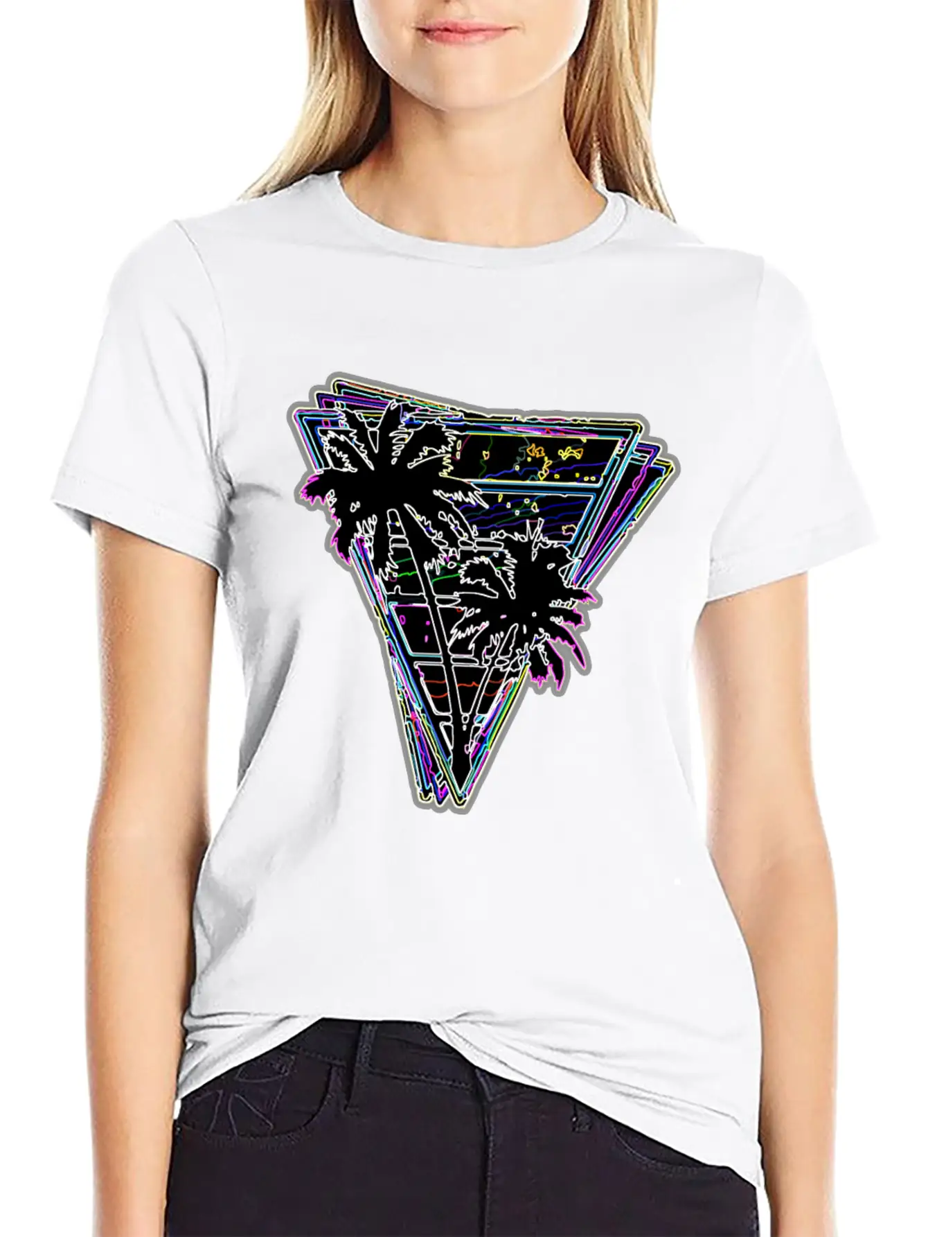 Miami Neon Synth Unisex Short Sleeve Soft Cotton T-Shirt – Casual Everyday Wear