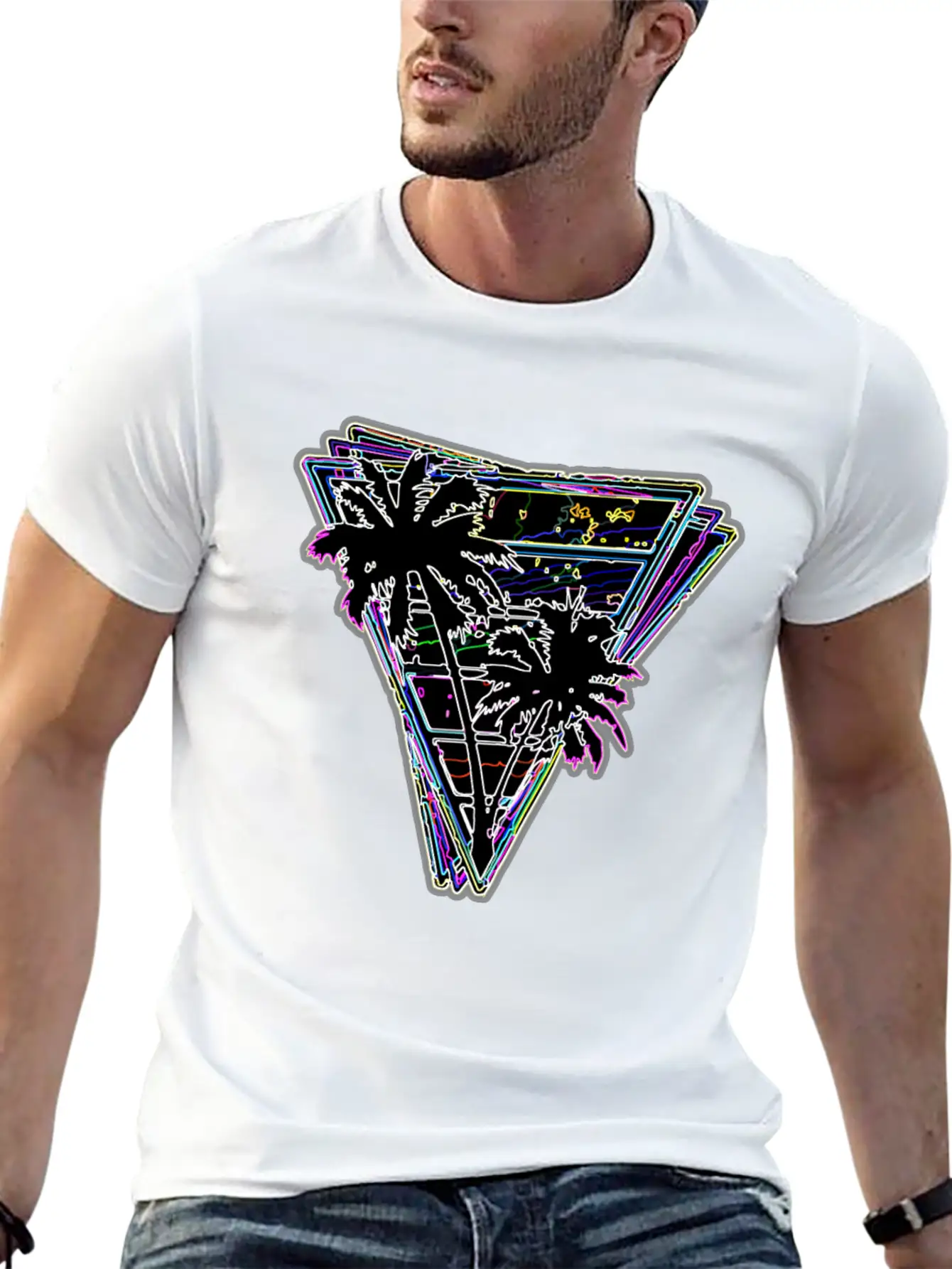 Miami Neon Synth Unisex Short Sleeve Soft Cotton T-Shirt – Casual Everyday Wear