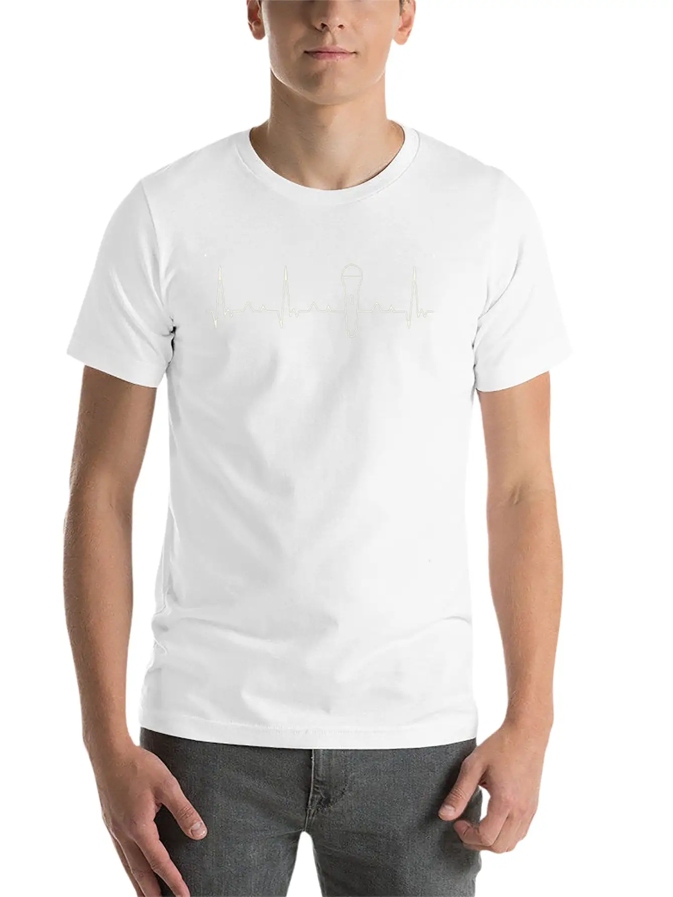 Microphone. Heart. Love. EKG. Pulse. Beat. Stylish Everyday T-Shirt – Unisex Basic Cotton Tee