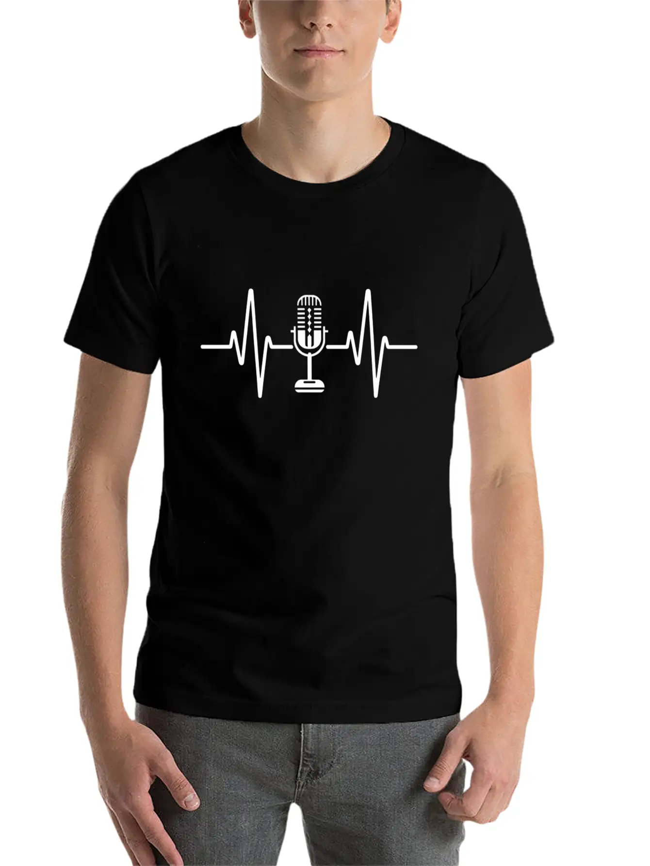 Microphone Heartbeat Sound Waves Design Essential Unisex Summer Tee – Soft Cotton Casual Fit