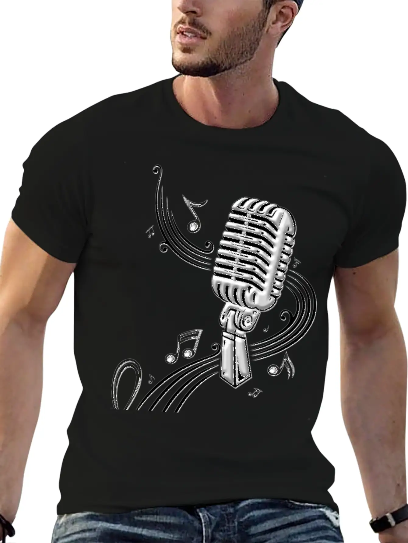 Microphone Retro Vintage Style Unisex Short Sleeve Soft Cotton T-Shirt – Casual Everyday Wear