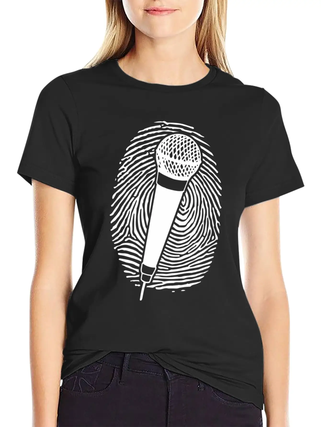 Microphone Thumbprint Singing Funny Karaoke Girls Comfortable Minimalist Graphic Tee – Summer Style Essential